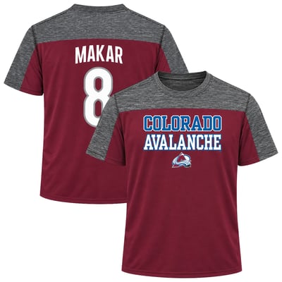 T-shirt homme Colorado Avalanche Cale Makar Fanatics bordeaux grandes tailles avec nom et numéro à blocs de couleur