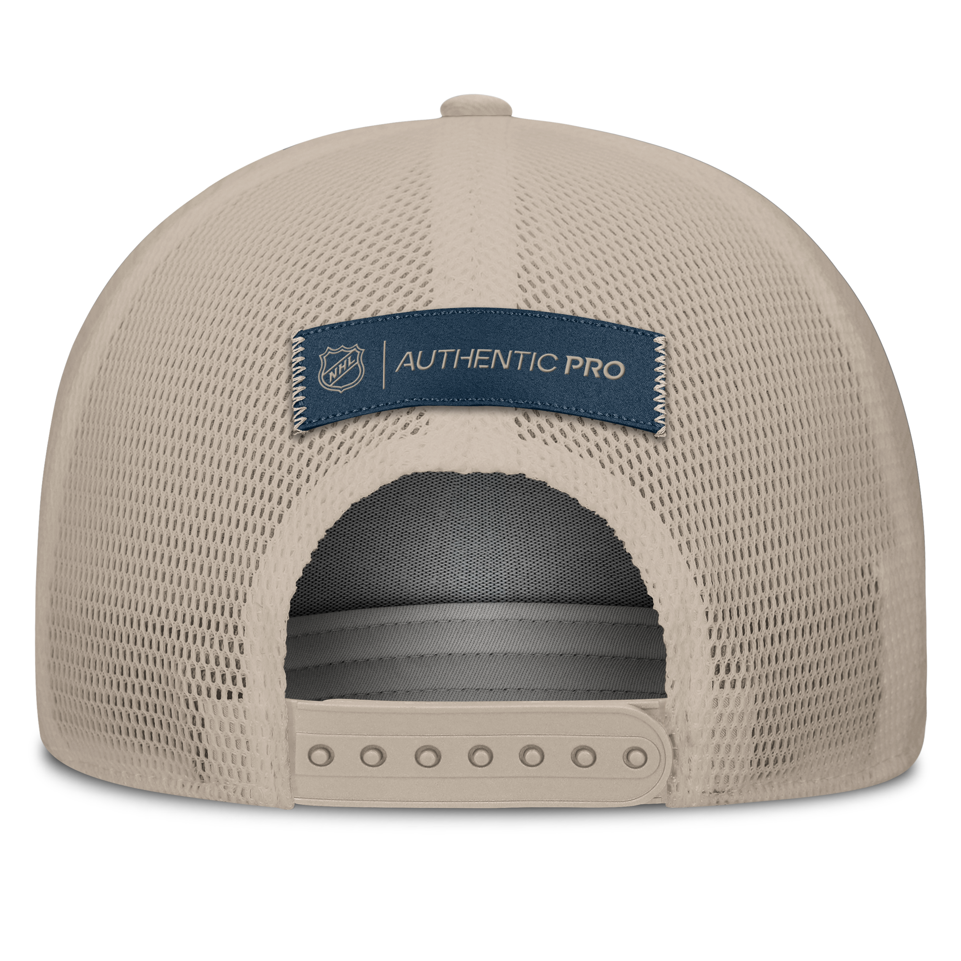 Casquette Fanatics pour homme, beige clair, Colorado Avalanche Authentic Pro Road Soft Wash, à monture A et dos en maille.