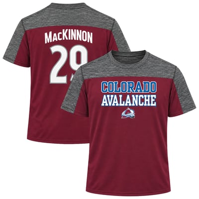 T-shirt homme Colorado Avalanche Nathan MacKinnon Fanatics bordeaux grandes tailles avec nom et numéro à blocs de couleurs