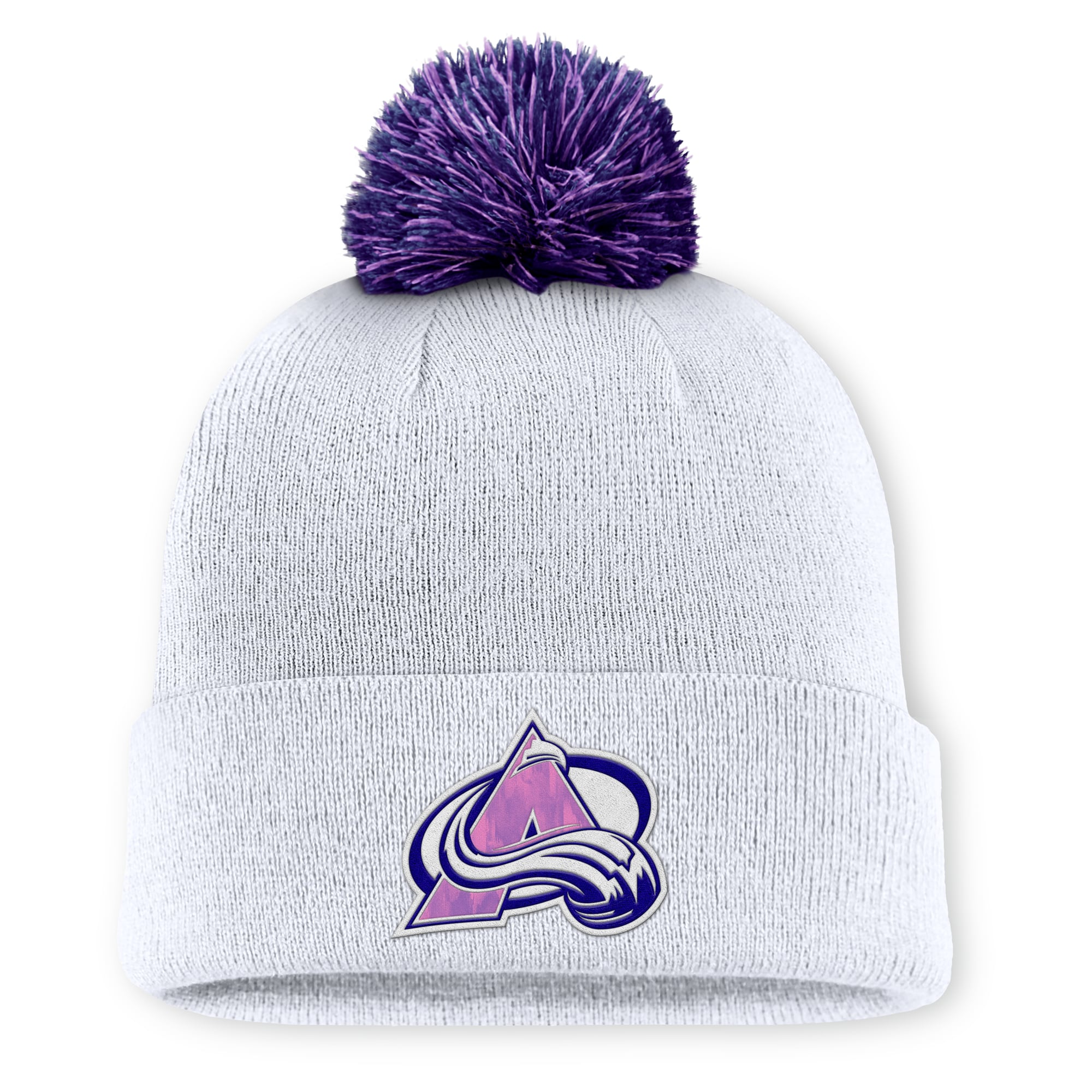 Bonnet en tricot à revers avec pompon pour homme Fanatics Colorado Avalanche Authentic Pro Hockey Fights Cancer