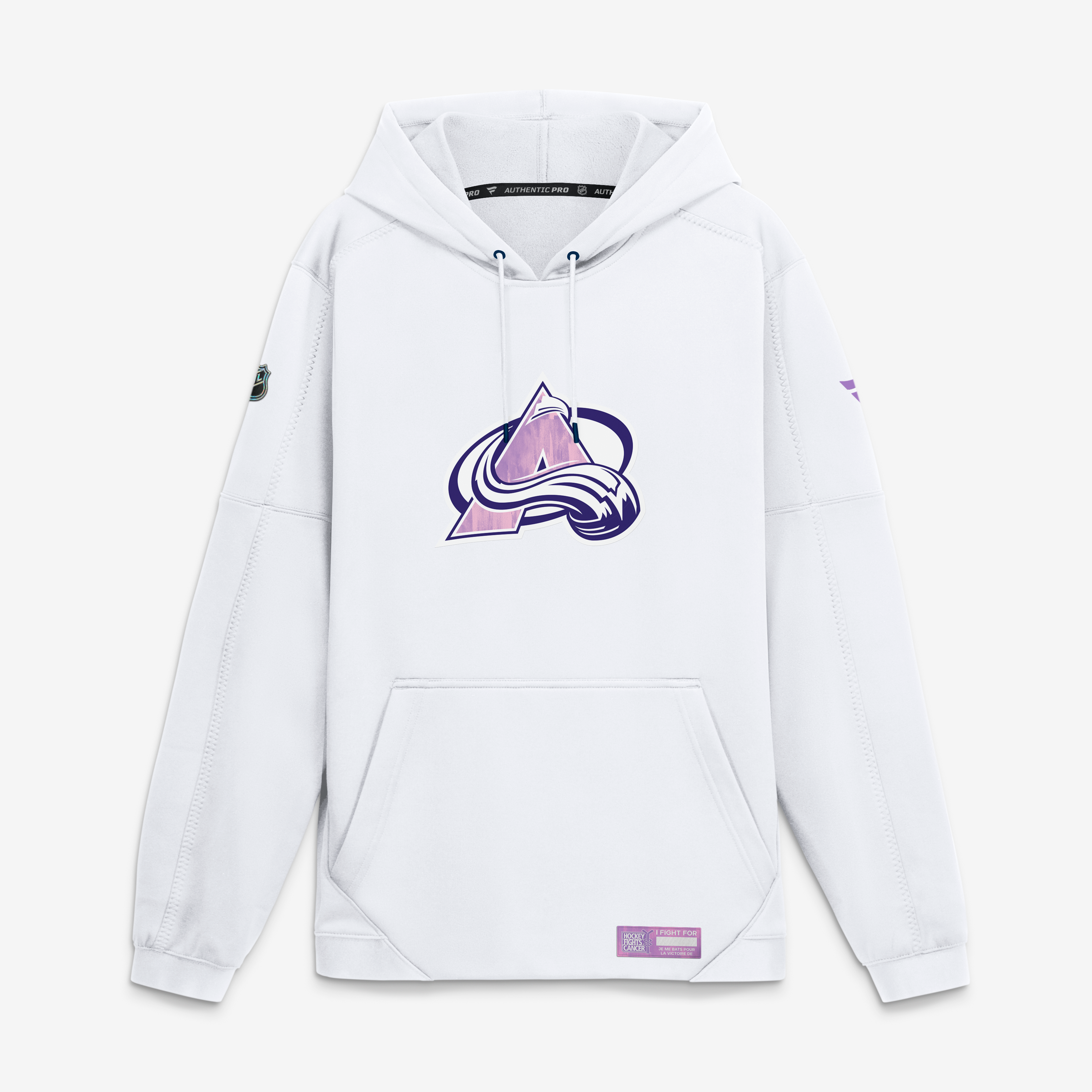 Men's Fanatics  White Colorado Avalanche Authentic Pro Hockey Fights Cancer Rink Fleece Hoodie