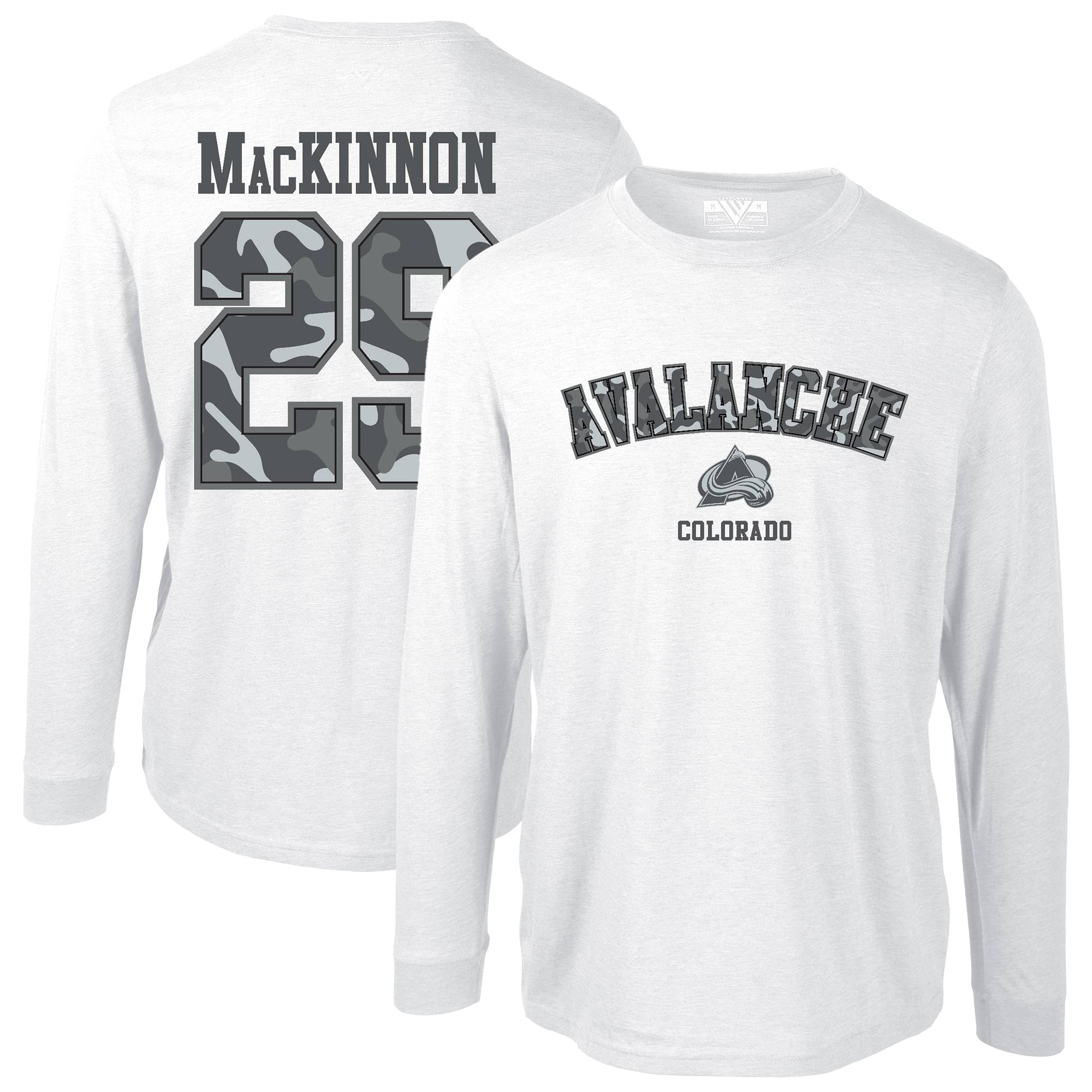 T-shirt à manches longues pour homme Levelwear Nathan MacKinnon blanc Colorado Avalanche Oscar
