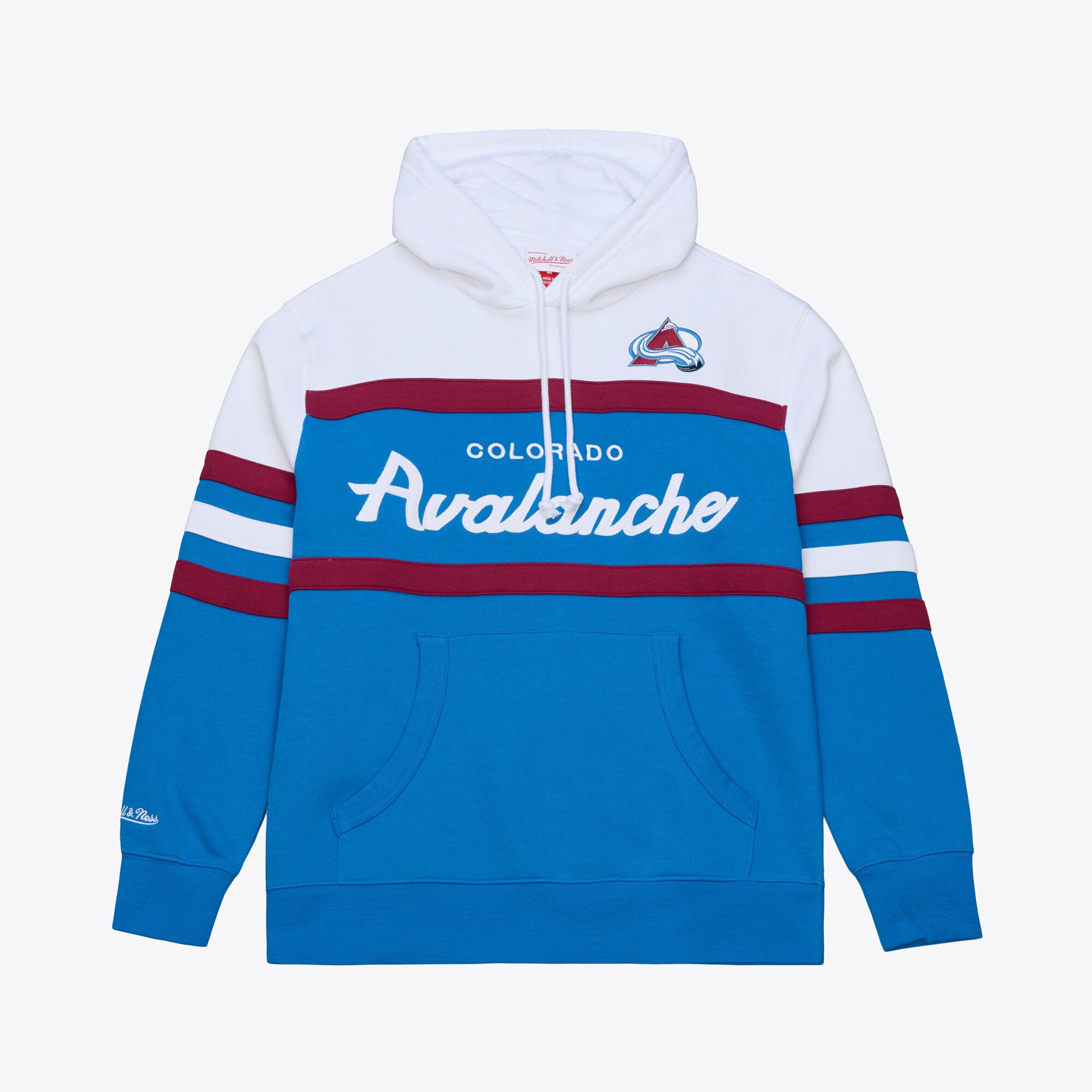 Sweat à capuche Mitchell & Ness bleu pour homme, modèle entraîneur-chef de l'Avalanche du Colorado