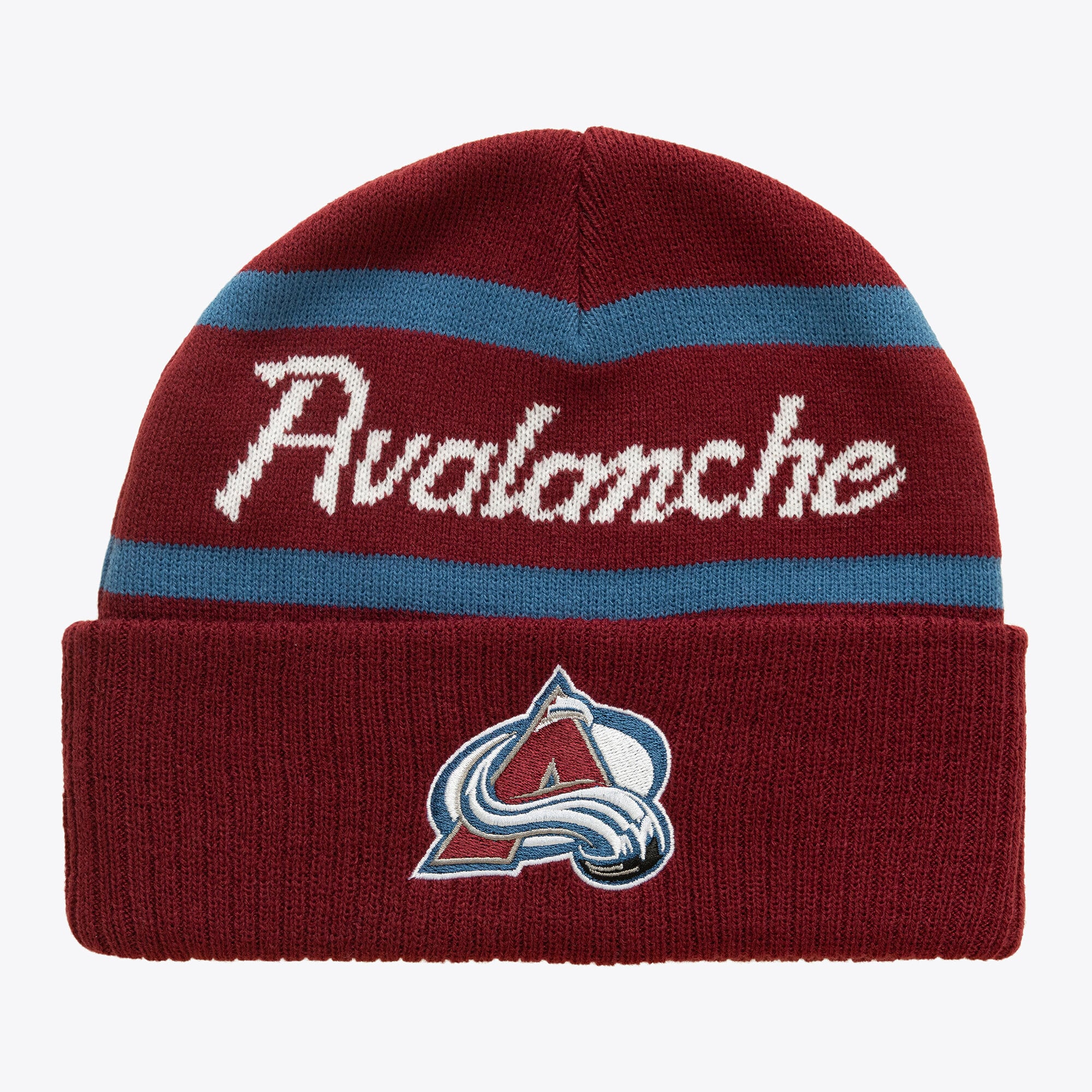 Bonnet à revers Mitchell & Ness bordeaux pour homme, modèle entraîneur-chef de l'Avalanche du Colorado