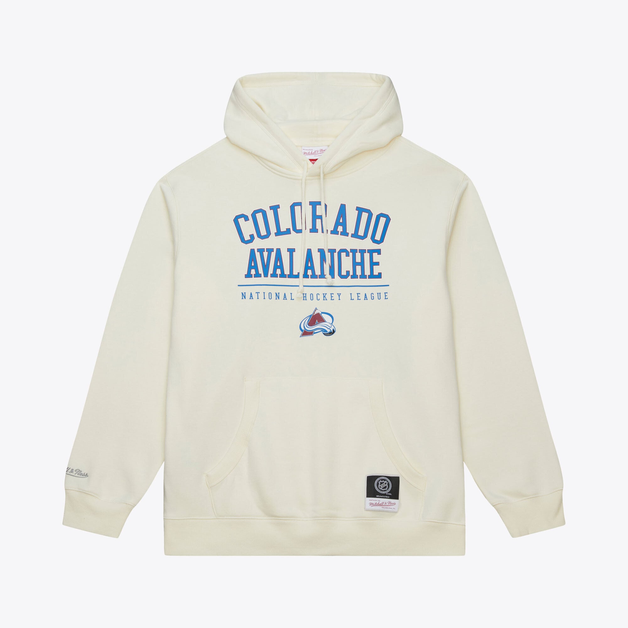 Sweat à capuche en polaire Mitchell & Ness crème pour homme, logo Avalanche du Colorado.