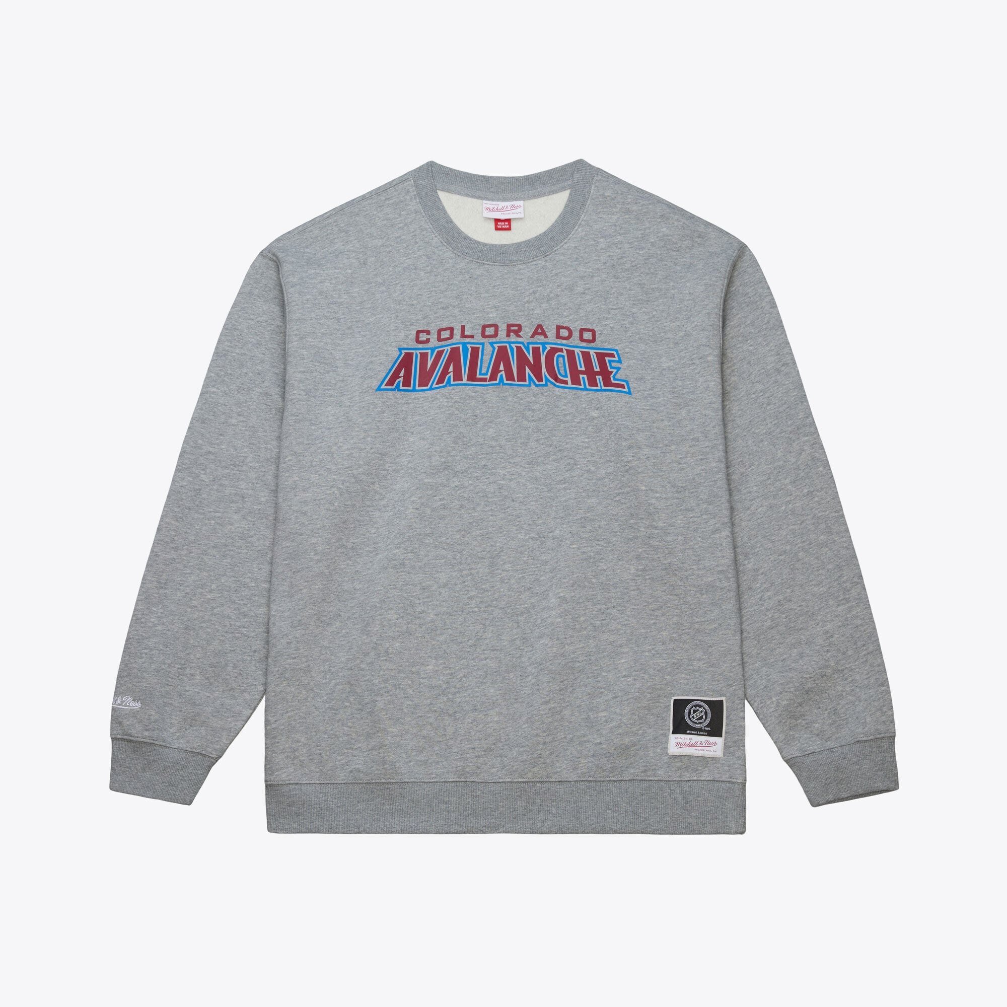 Men's Mitchell & Ness Heather Gray Colorado Avalanche Walk-Off Logo Fleece Crewneck Sweatshirt
