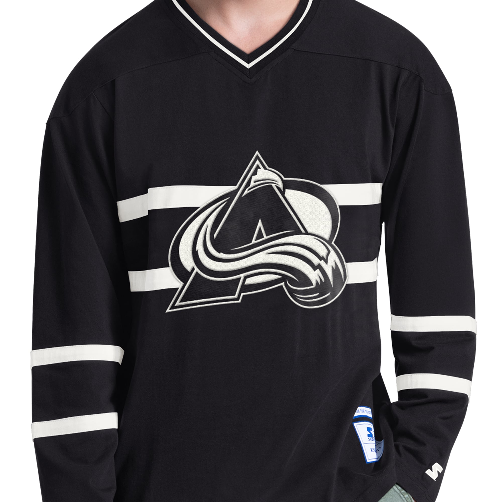 T-shirt à manches longues et col en V Starter Black Colorado Avalanche Line Up pour homme