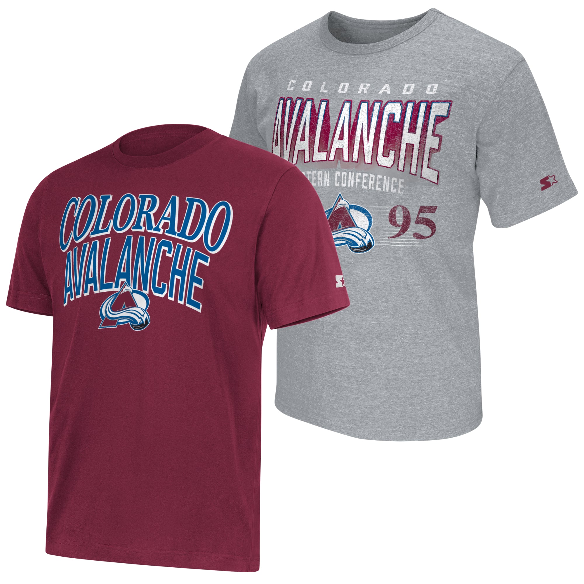 Lot de deux t-shirts Starter pour homme, bordeaux/gris chiné, Colorado Avalanche