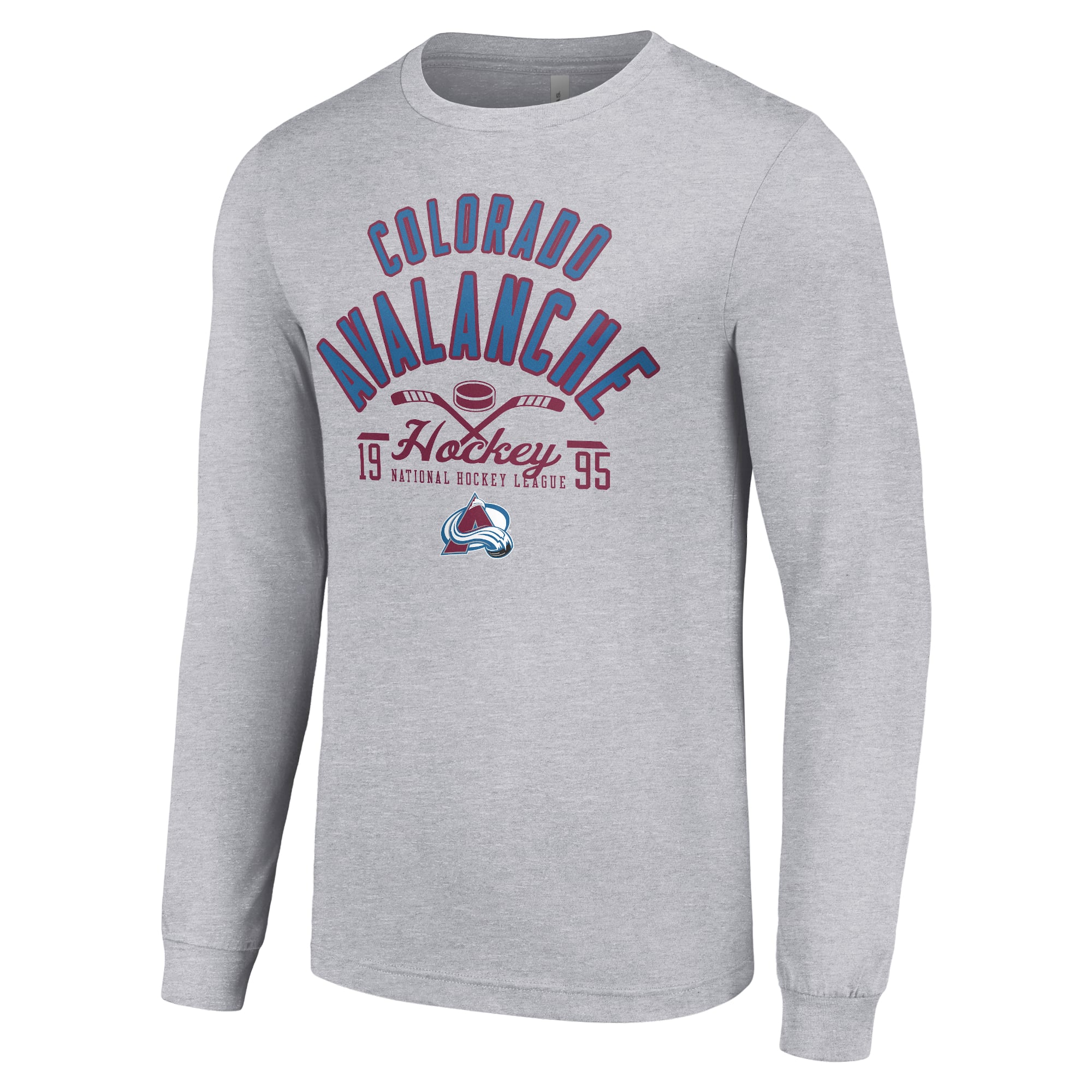 T-shirt à manches longues Starter pour homme, gris chiné, Colorado Avalanche Puck