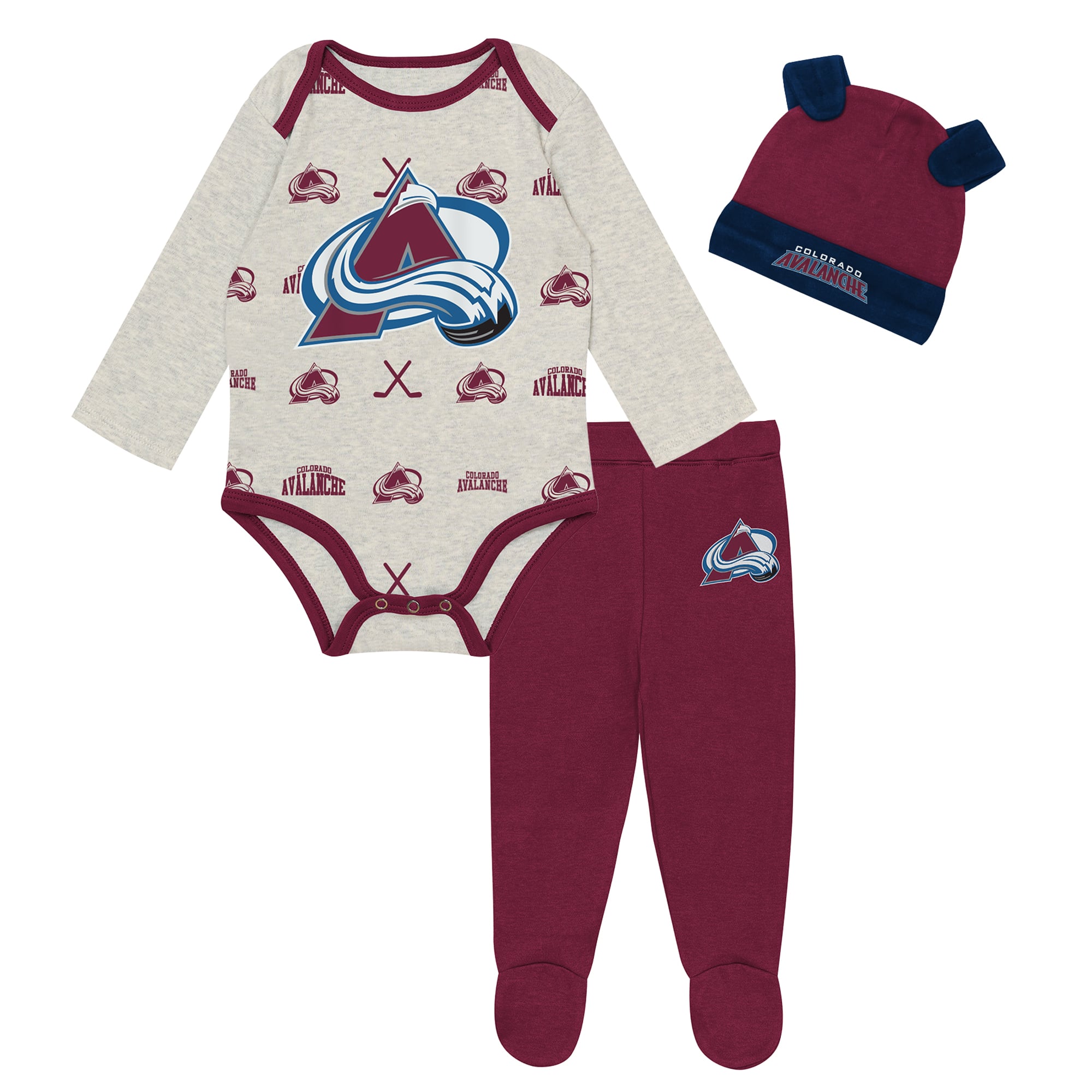 Ensemble trois pièces pour nouveau-né Outerstuff Heathered Bone Colorado Avalanche Huddles and Giggles
