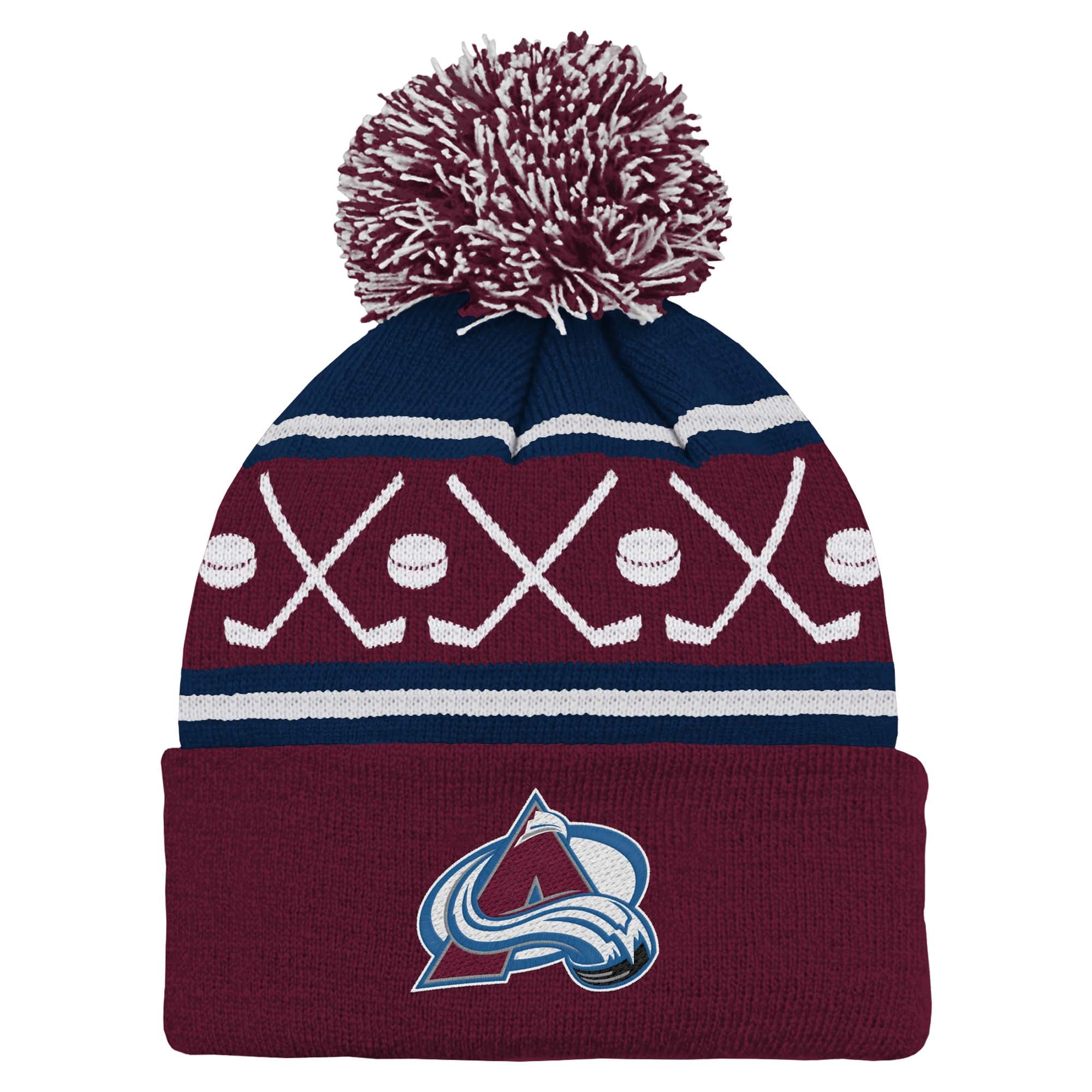 Bonnet en tricot à revers avec pompon Colorado Avalanche Faceoff pour enfant d'âge préscolaire, couleur bordeaux