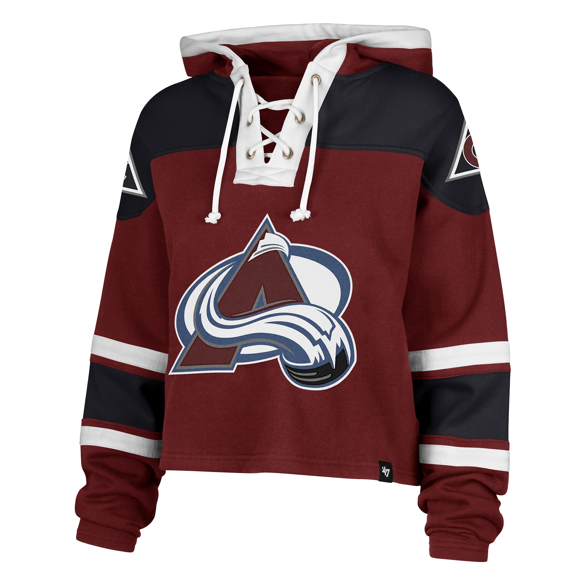 Sweat à capuche court lacets Cardinal Colorado Avalanche '47 pour femme