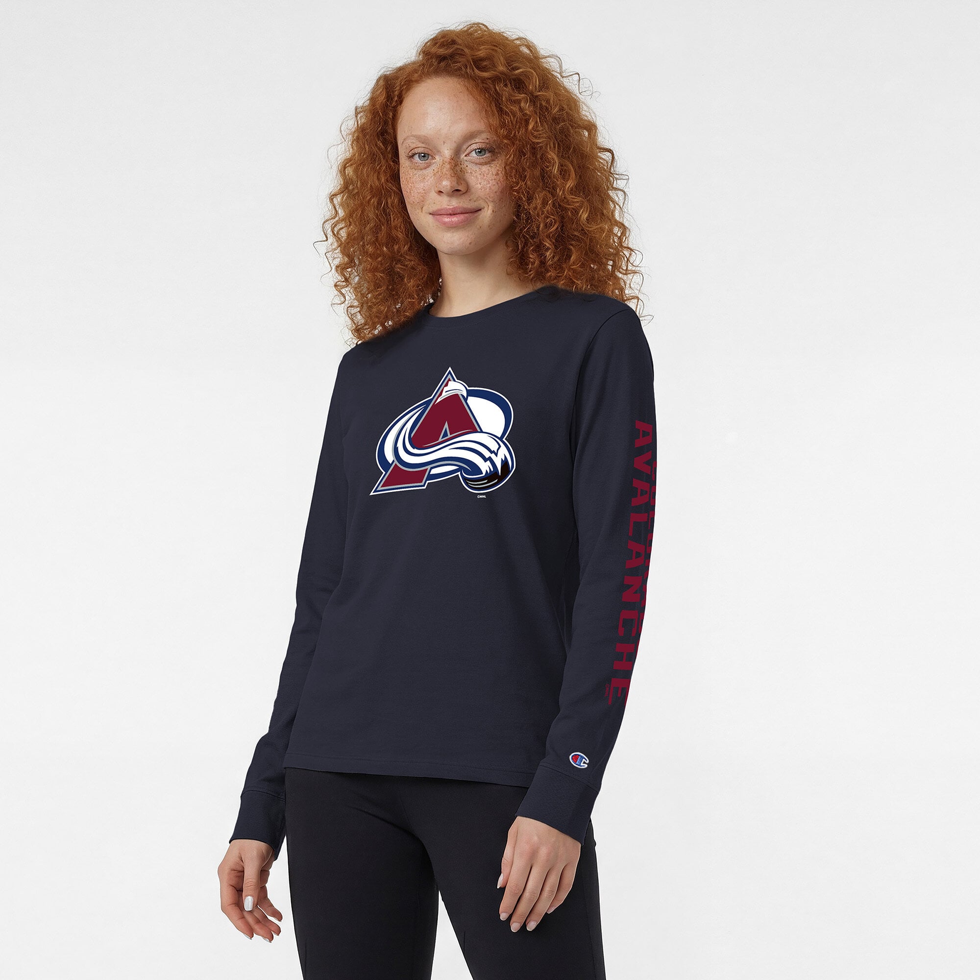 T-shirt à manches longues Champion Blue pour femmes, logo de l'équipe Colorado Avalanche