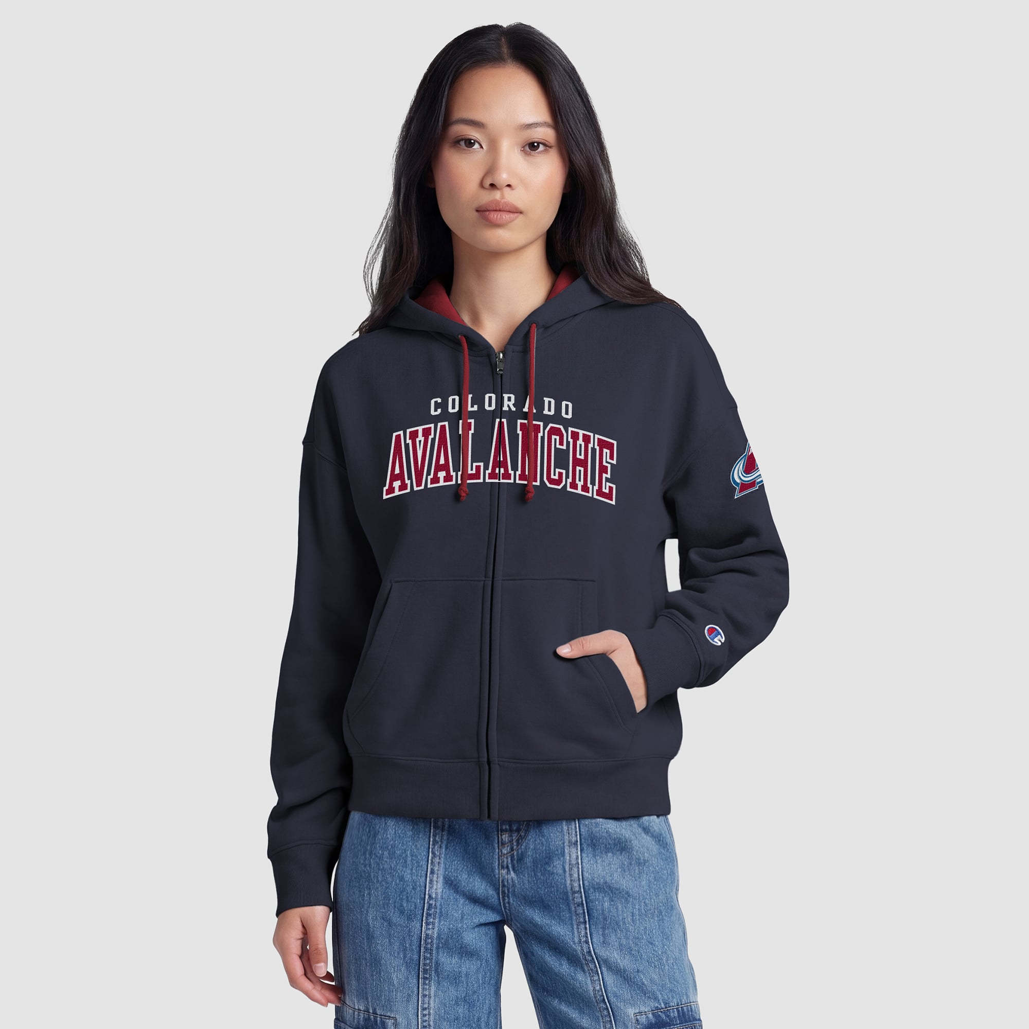 Women's Champion Navy/Burgundy Colorado Avalanche Applique Full-Zip Fleece Hoodie