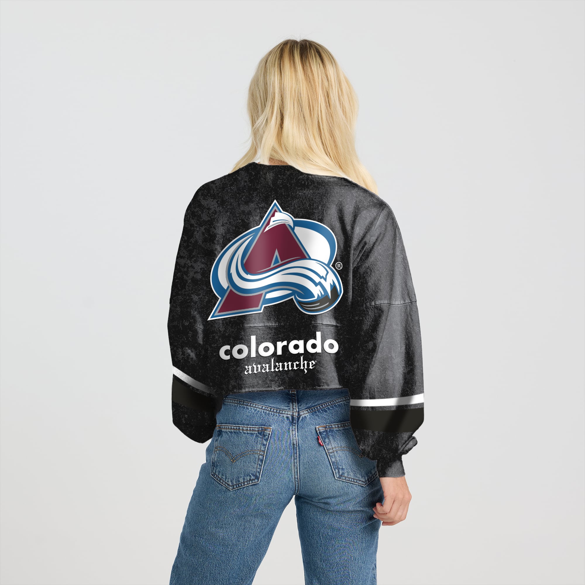 Women's Fanatics Black Colorado Avalanche Mineral Wash Oversized Long Sleeve Jersey T-Shirt