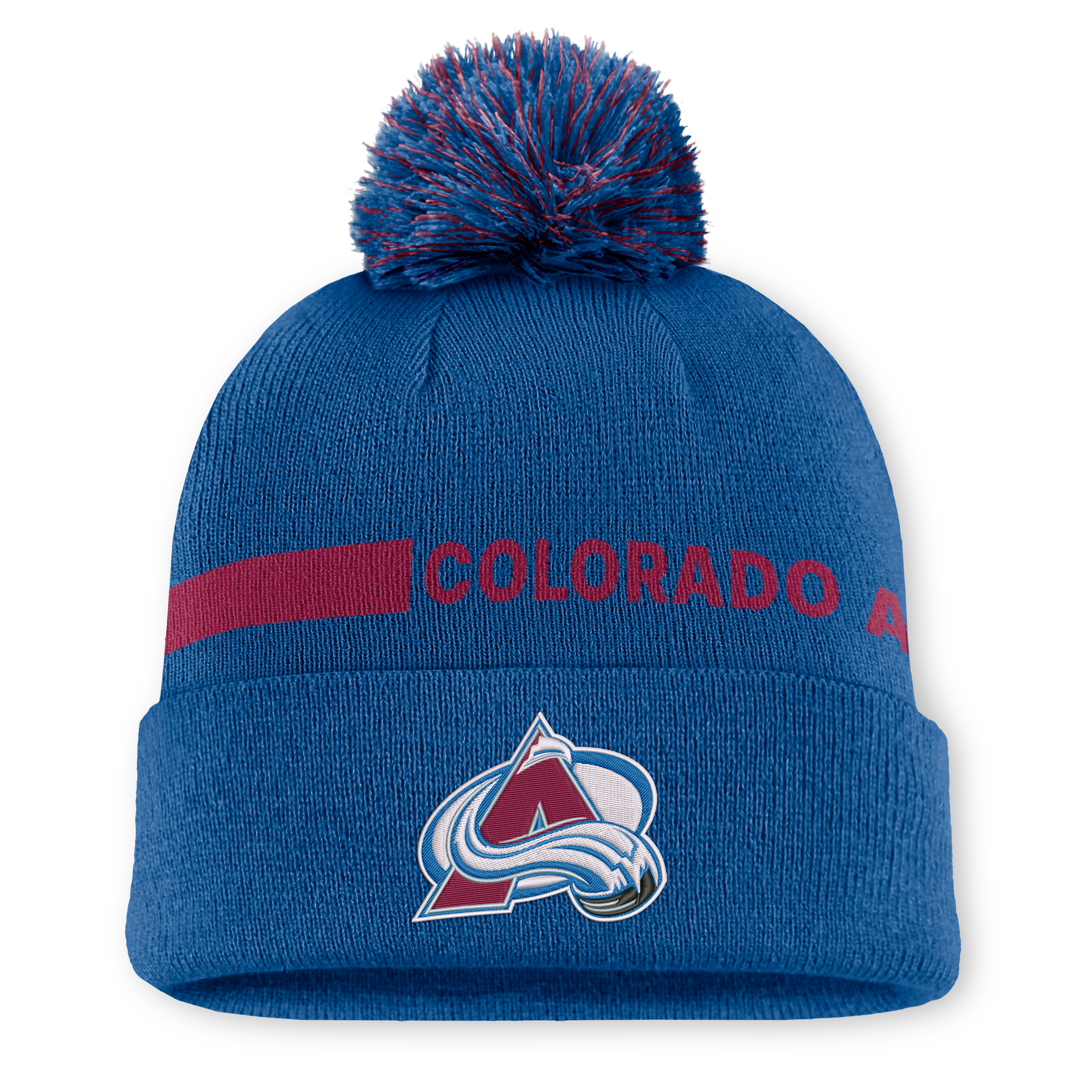 Bonnet tricoté à revers avec pompon, authentique Colorado Avalanche bleu Fanatics pour femme