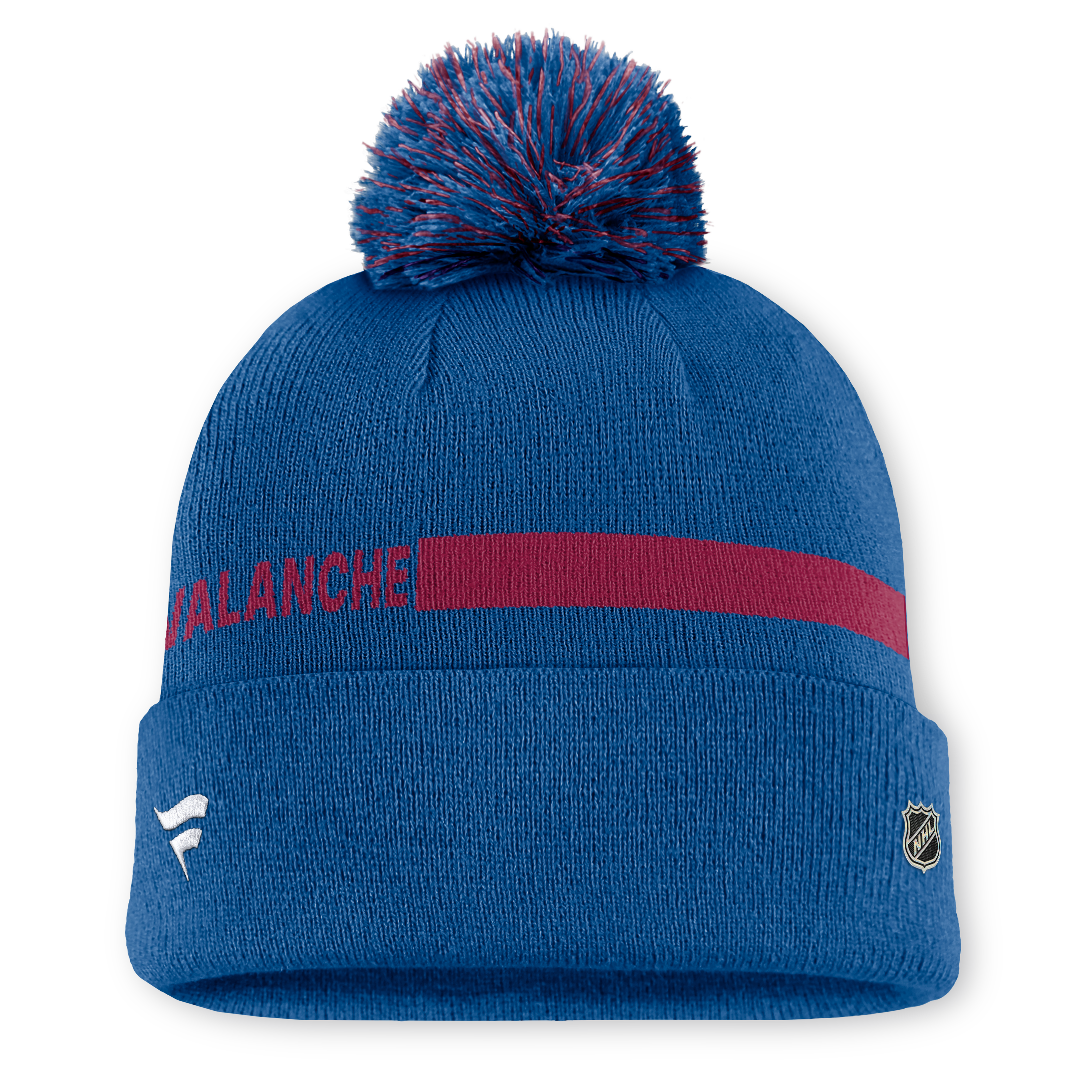 Bonnet tricoté à revers avec pompon, authentique Colorado Avalanche bleu Fanatics pour femme