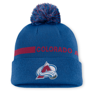 Bonnet Colorado Avalanche Fanatics Authentic Pro Rink pour femme, bleu, à revers et pompon.