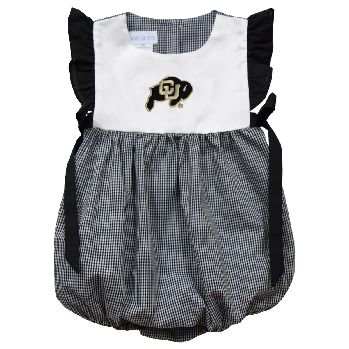 Girls Infant Vive La Fete Black Colorado Buffaloes Gingham Puffy Bubble Dress