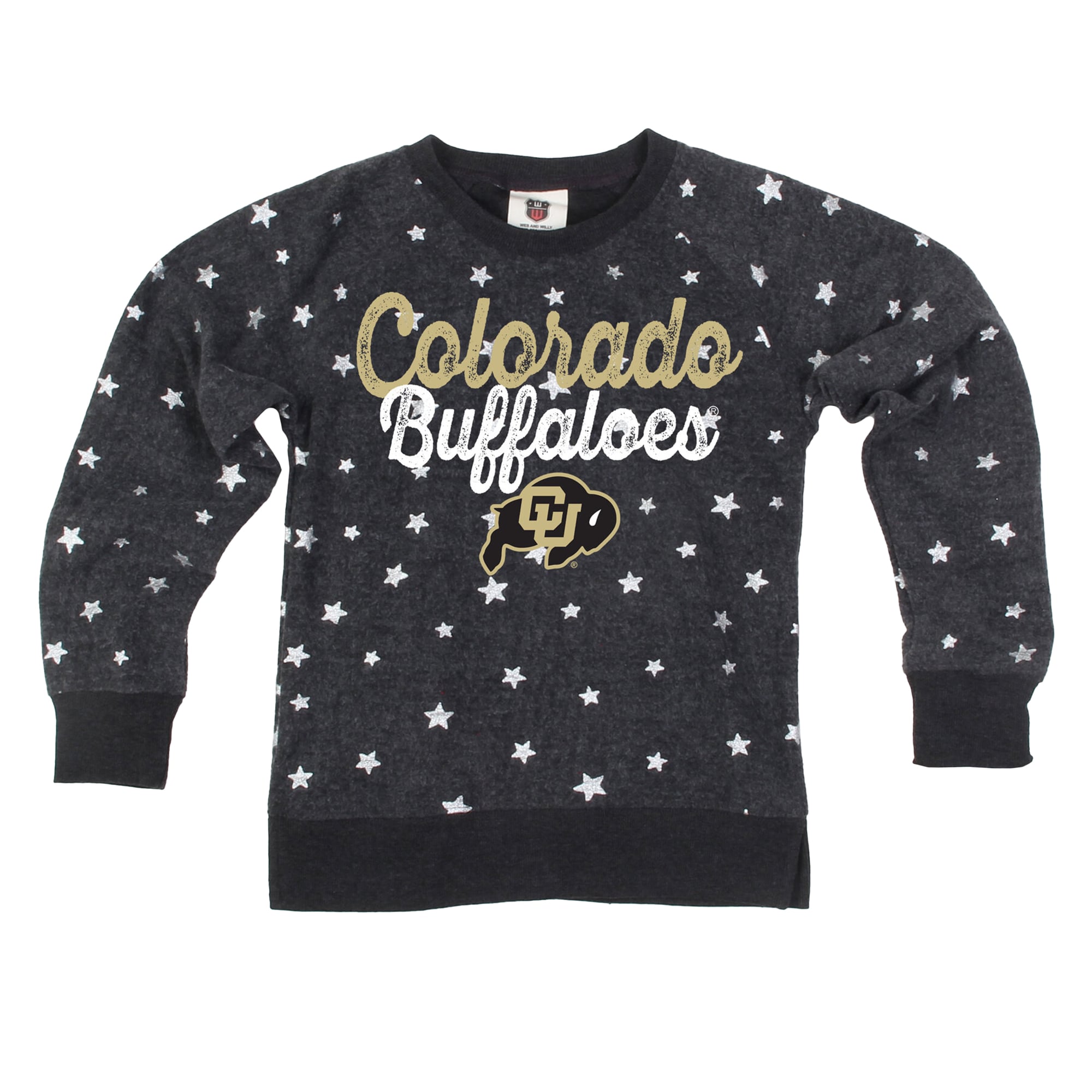 Girls Youth Wes & Willy Black Colorado Buffaloes Shimmer Star Reverse Fleece Sweatshirt