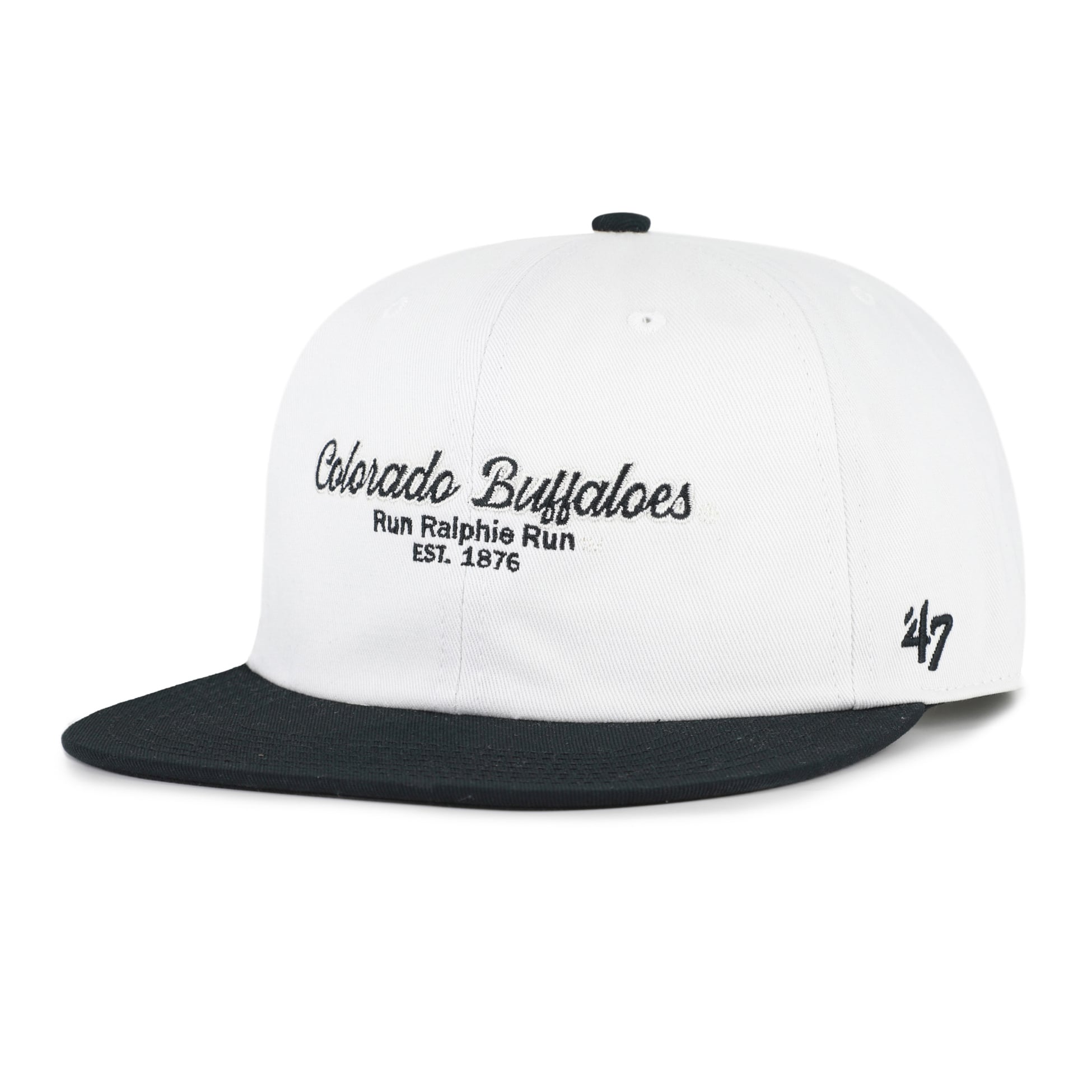 Casquette homme '47 Colorado Buffaloes Script Stack Relaxed Captain ajustable blanche et noire