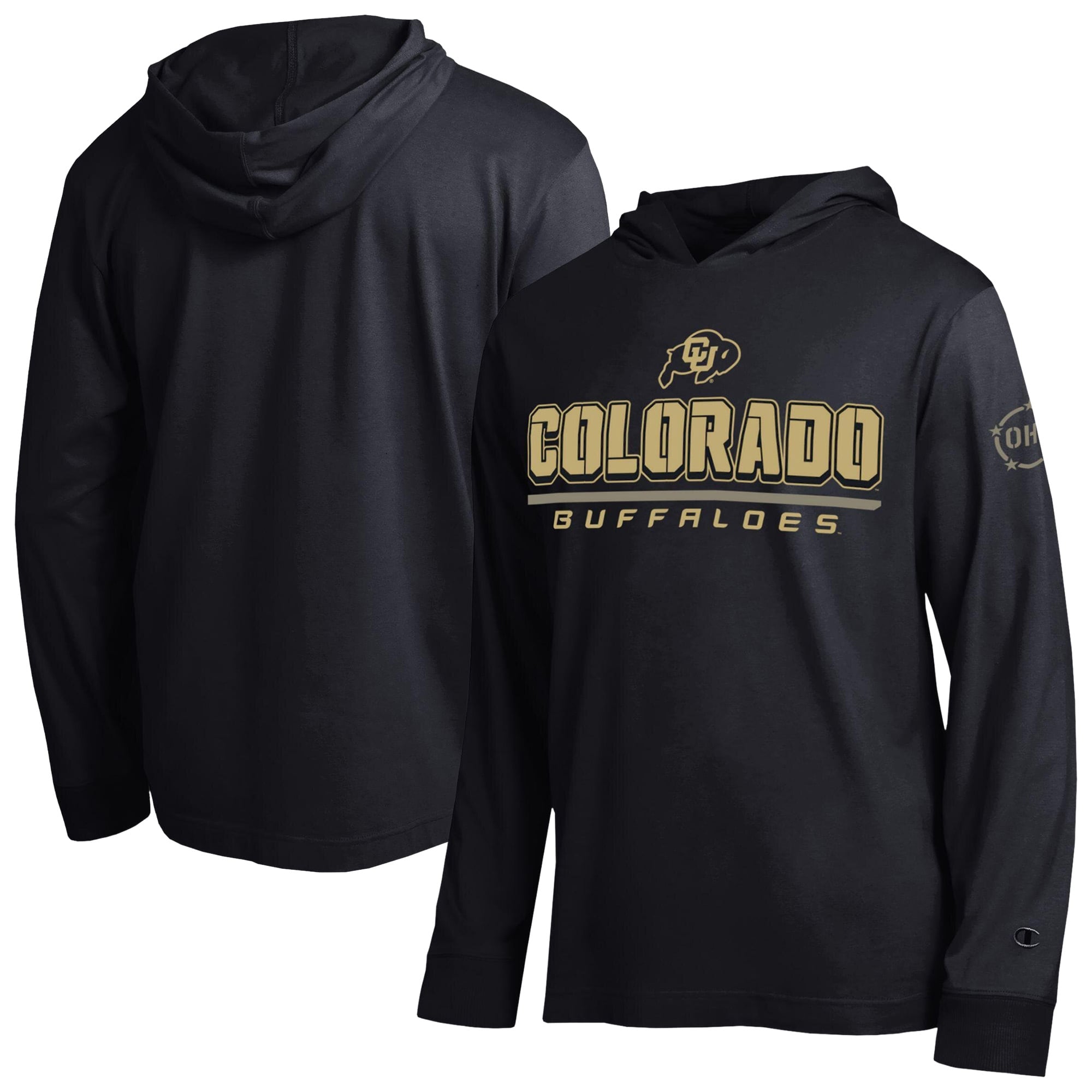 T-shirt à manches longues et capuche Champion Black Colorado Buffaloes Operation Hat Trick Camo Script pour homme