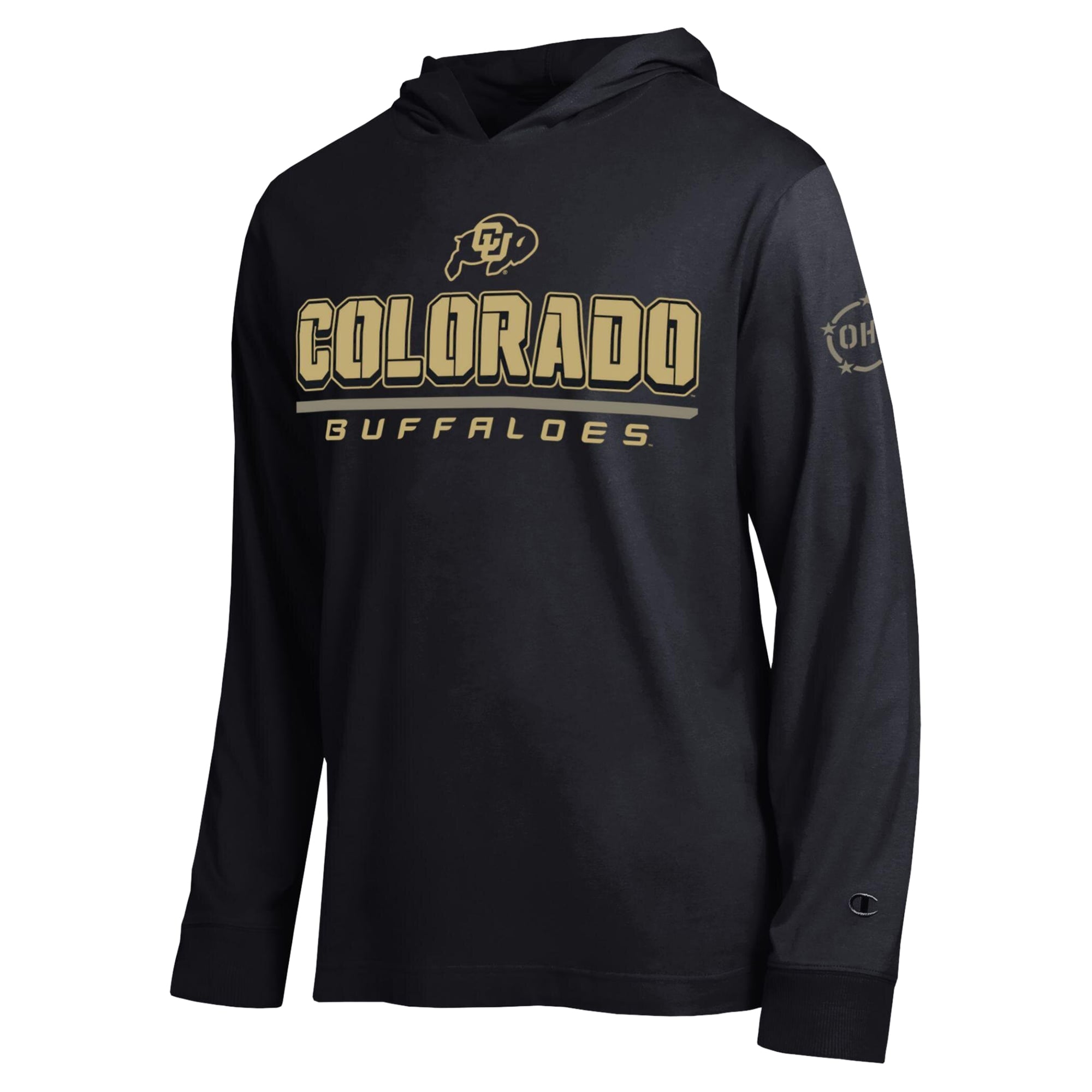 T-shirt à manches longues et capuche Champion Black Colorado Buffaloes Operation Hat Trick Camo Script pour homme