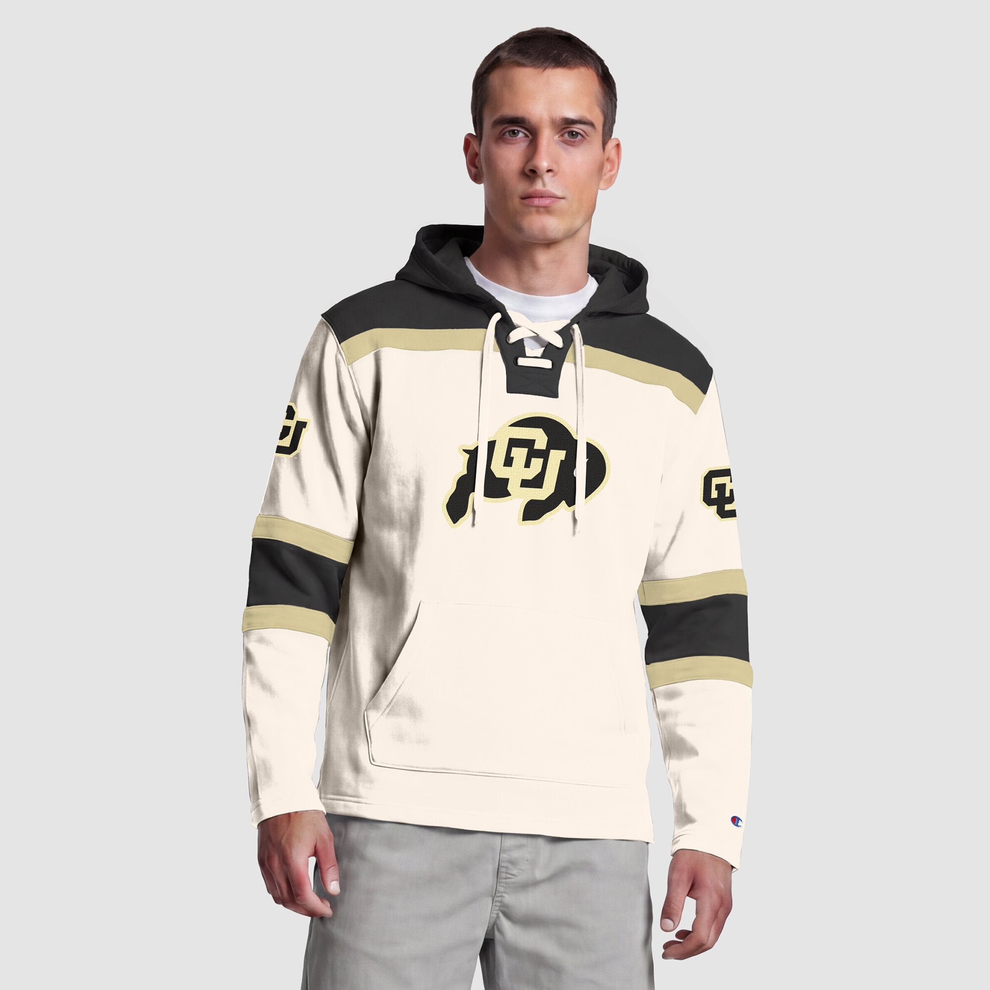 Sweat à capuche en polaire crème Champion Colorado Buffaloes Lacer pour homme