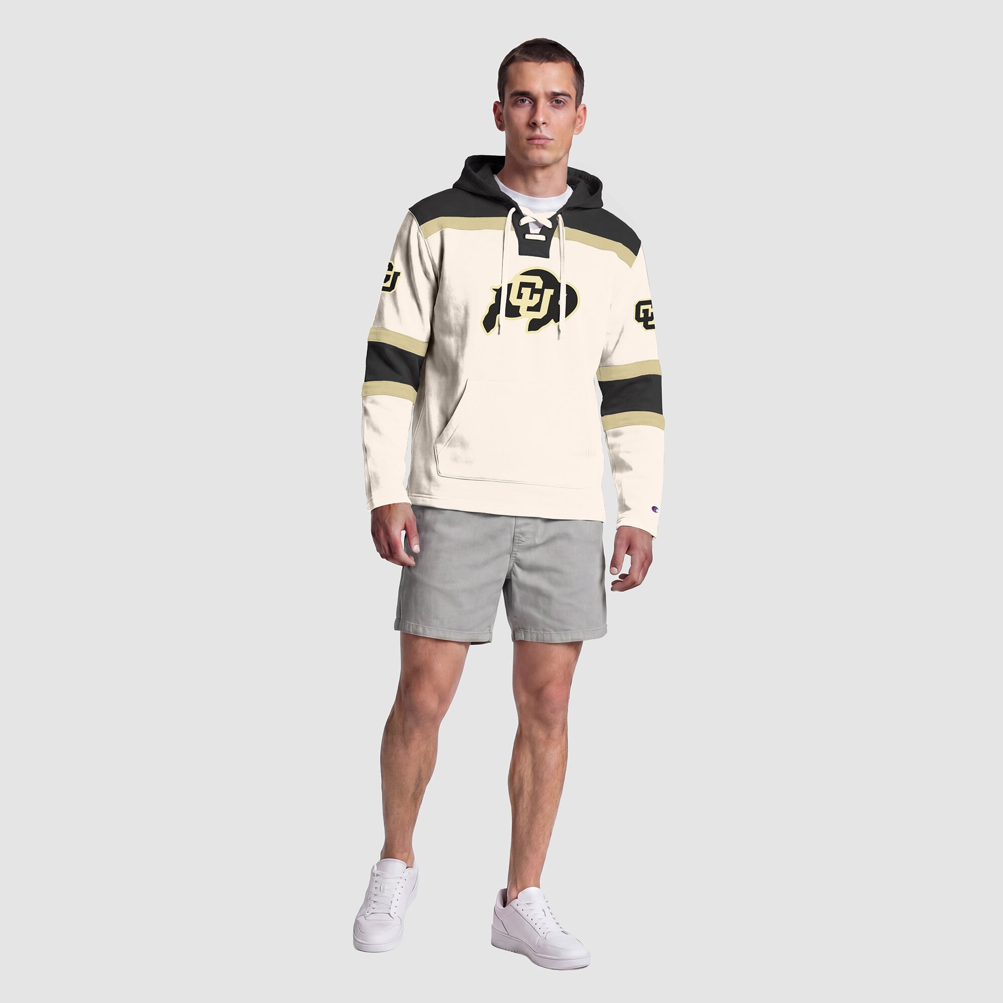 Sweat à capuche en polaire crème Champion Colorado Buffaloes Lacer pour homme