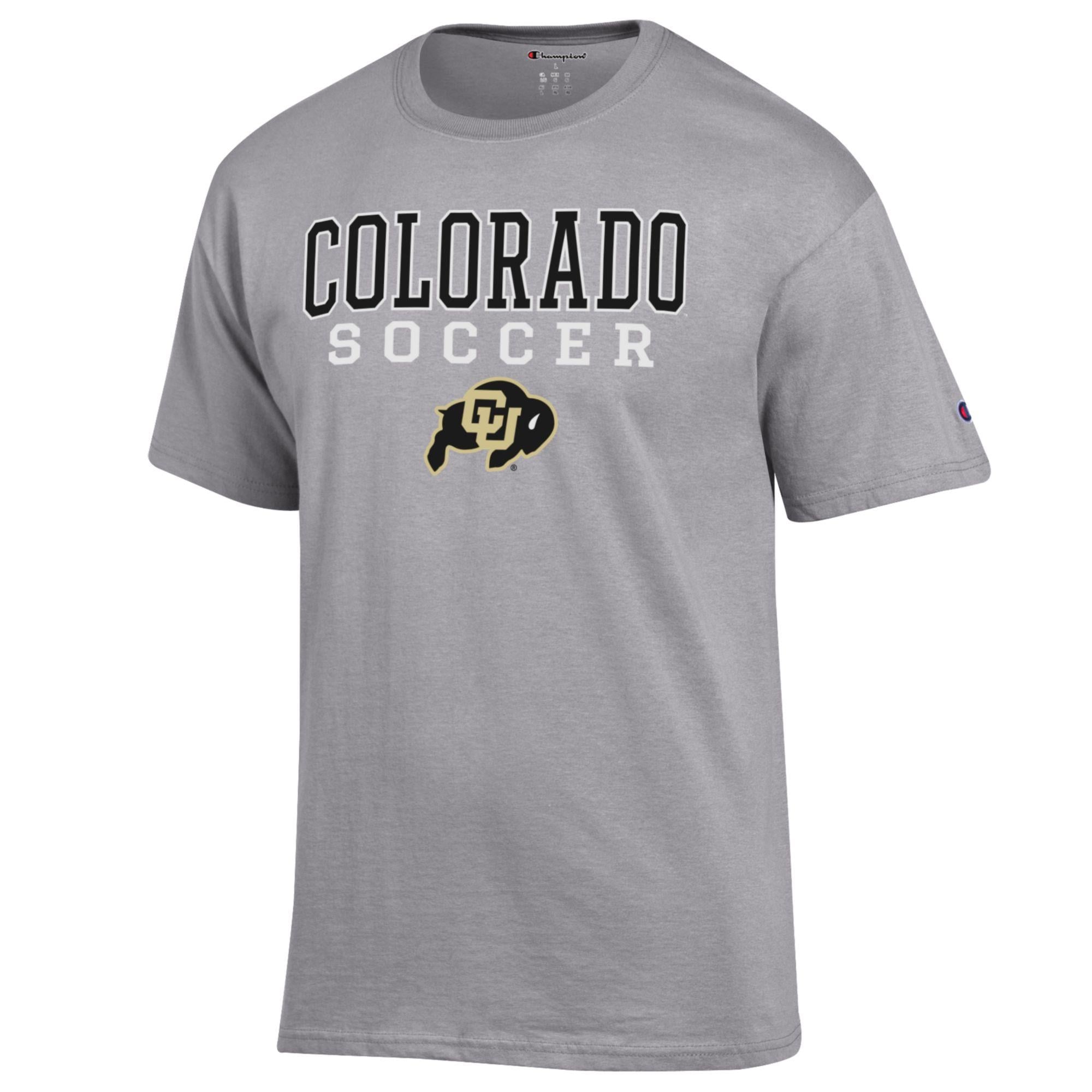 Men's Champion Gray Colorado Buffaloes Soccer Stack Logo T-Shirt