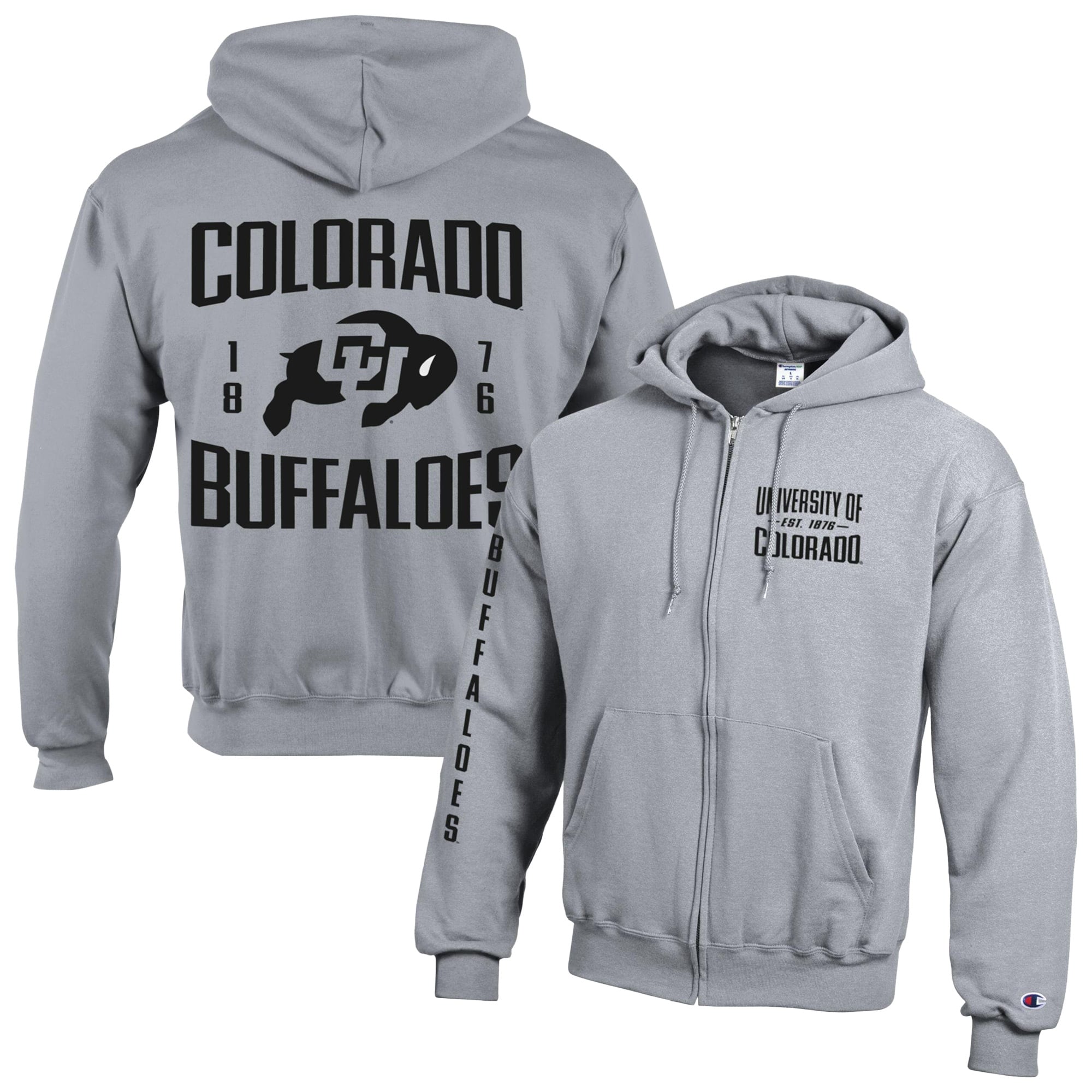 Men's Champion Heather Gray Colorado Buffaloes Varsity Powerblend Full-Zip Fleece Hoodie