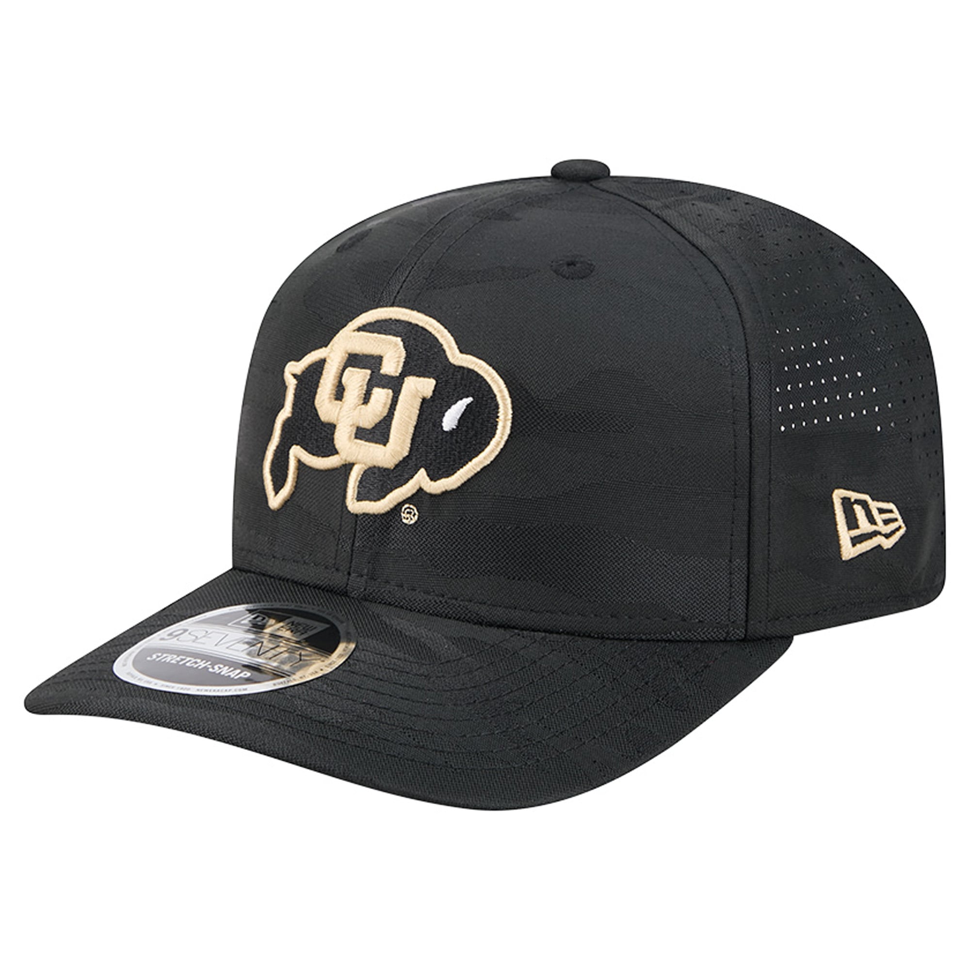 Men's New Era Black Colorado Buffaloes Perforated Camo 9SEVENTY Adjustable Hat