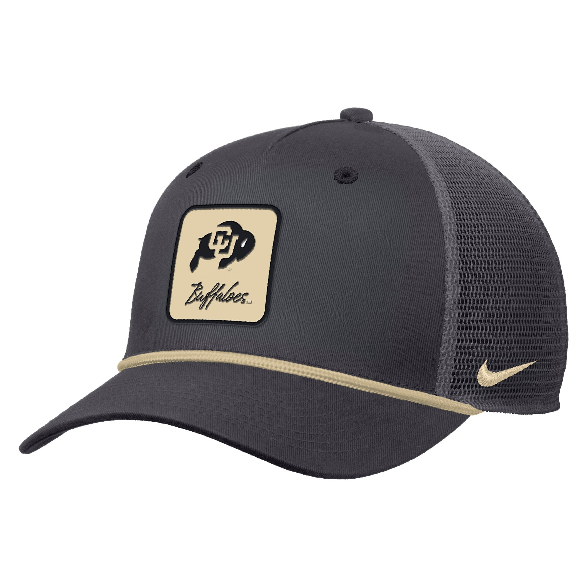 Casquette trucker ajustable Nike Colorado Buffaloes Primetime Logo Script Rise Rope pour homme, couleur anthracite