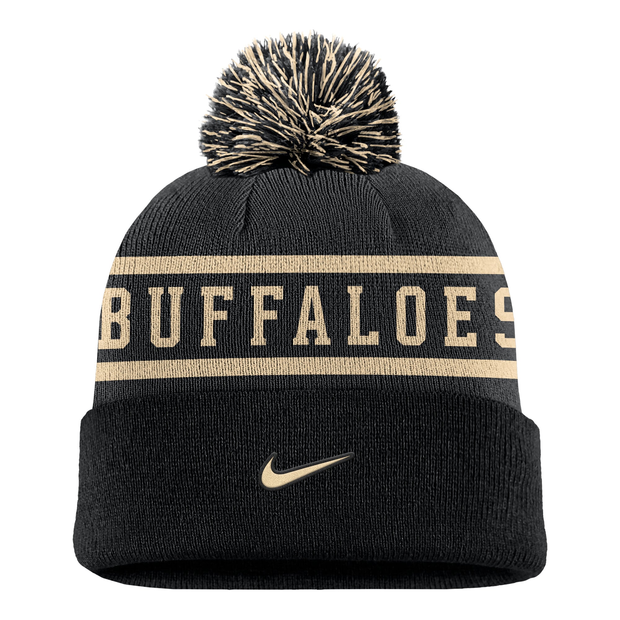Bonnet à revers Nike Colorado Buffaloes Peak pour homme, noir, avec pompon