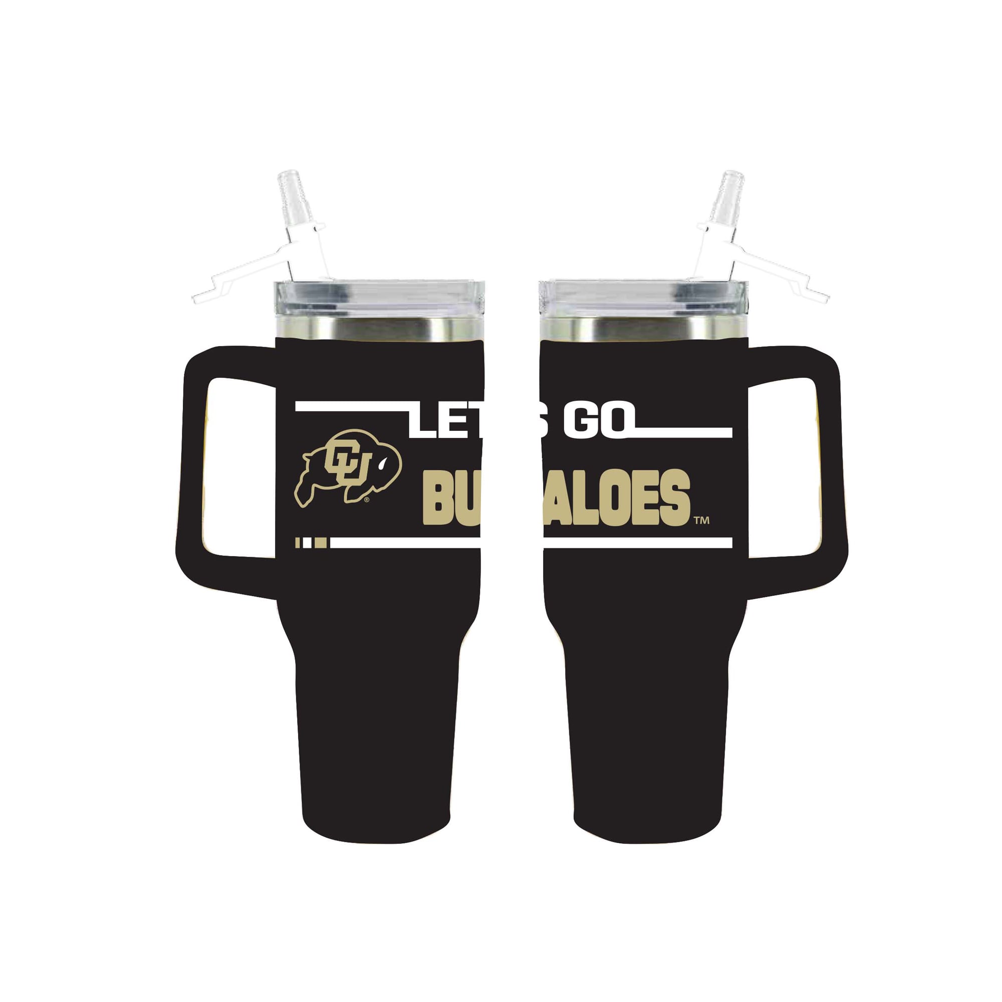 Gobelet isotherme en acier inoxydable de 1,2 L (40 oz) aux couleurs de l'équipe Colorado Buffaloes de The Memory Company, avec paille rabattable.