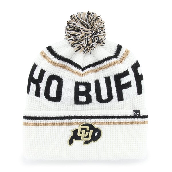 Bonnet unisexe '47 White Colorado Buffaloes en maille gaufrée à revers avec pompon