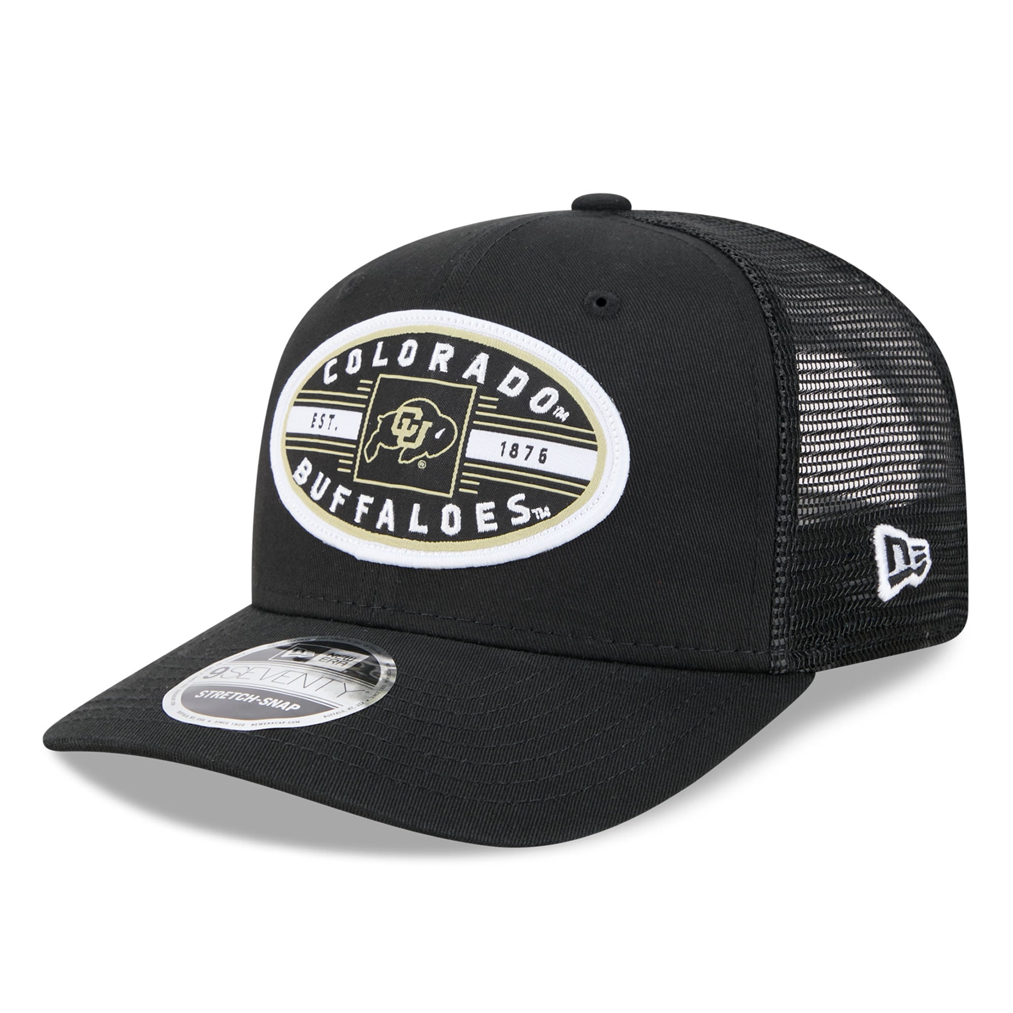 Casquette trucker unisexe New Era noire Colorado Buffaloes Inline Patch 9SEVENTY ajustable