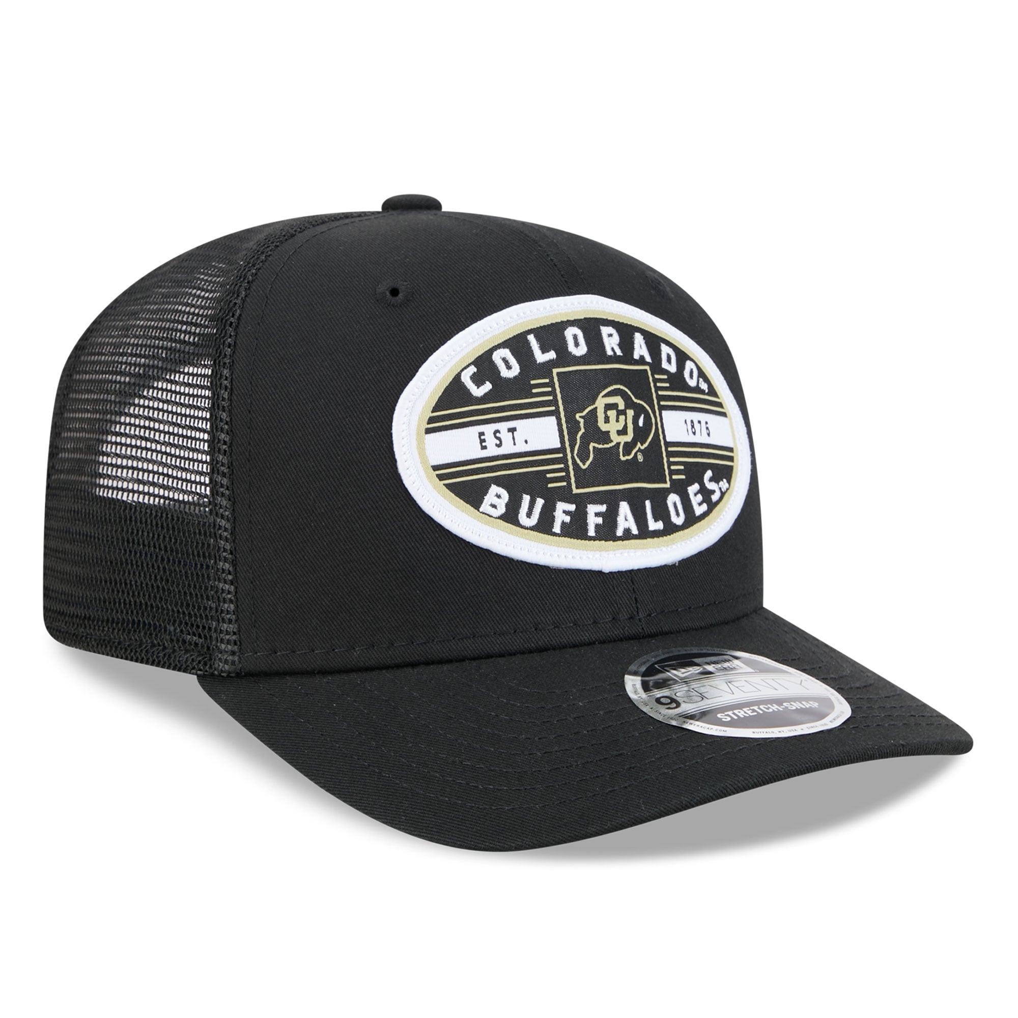 Casquette trucker unisexe New Era noire Colorado Buffaloes Inline Patch 9SEVENTY ajustable