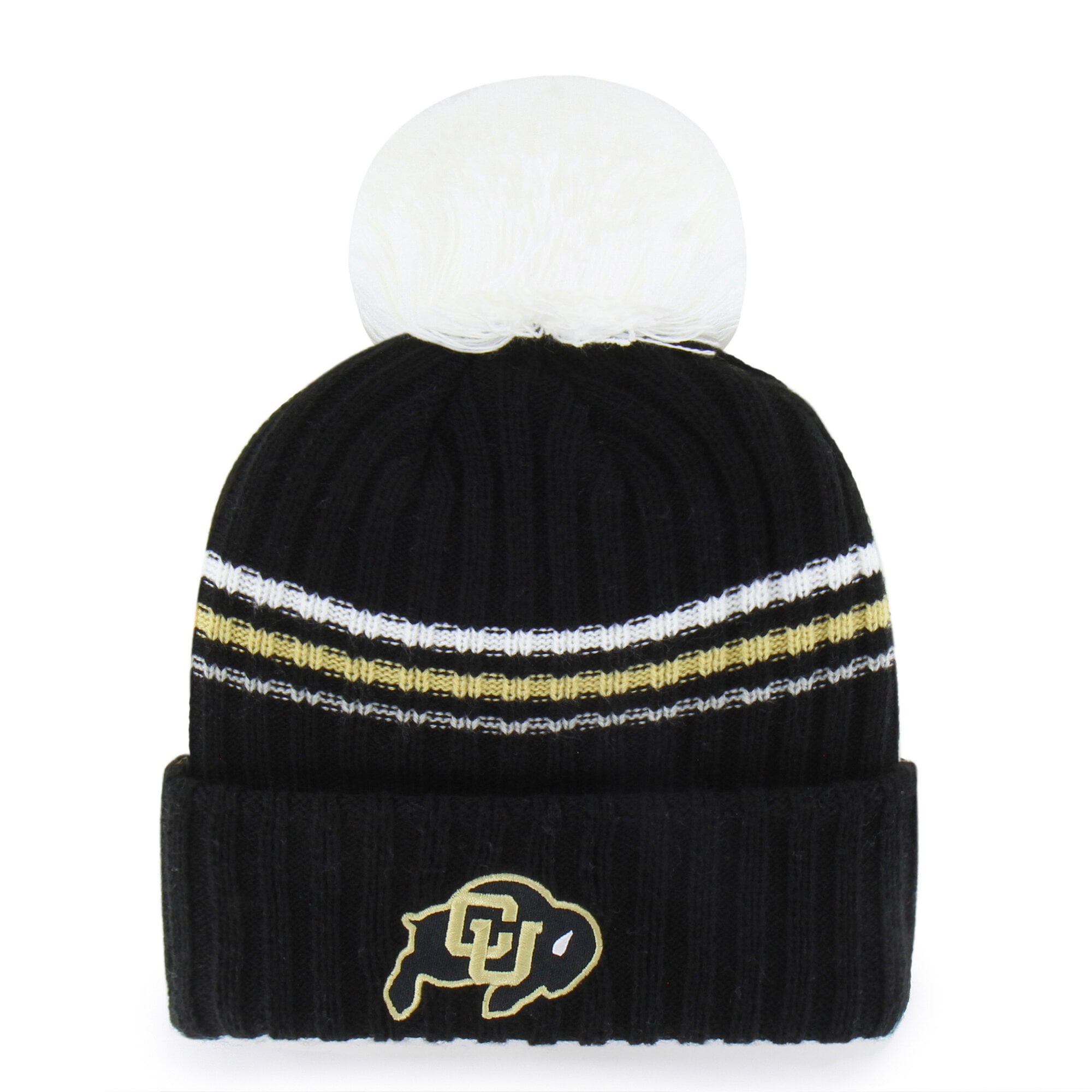 Bonnet tricoté à pompon et inscription duveteuse « 47 Black Colorado Buffaloes » pour femme