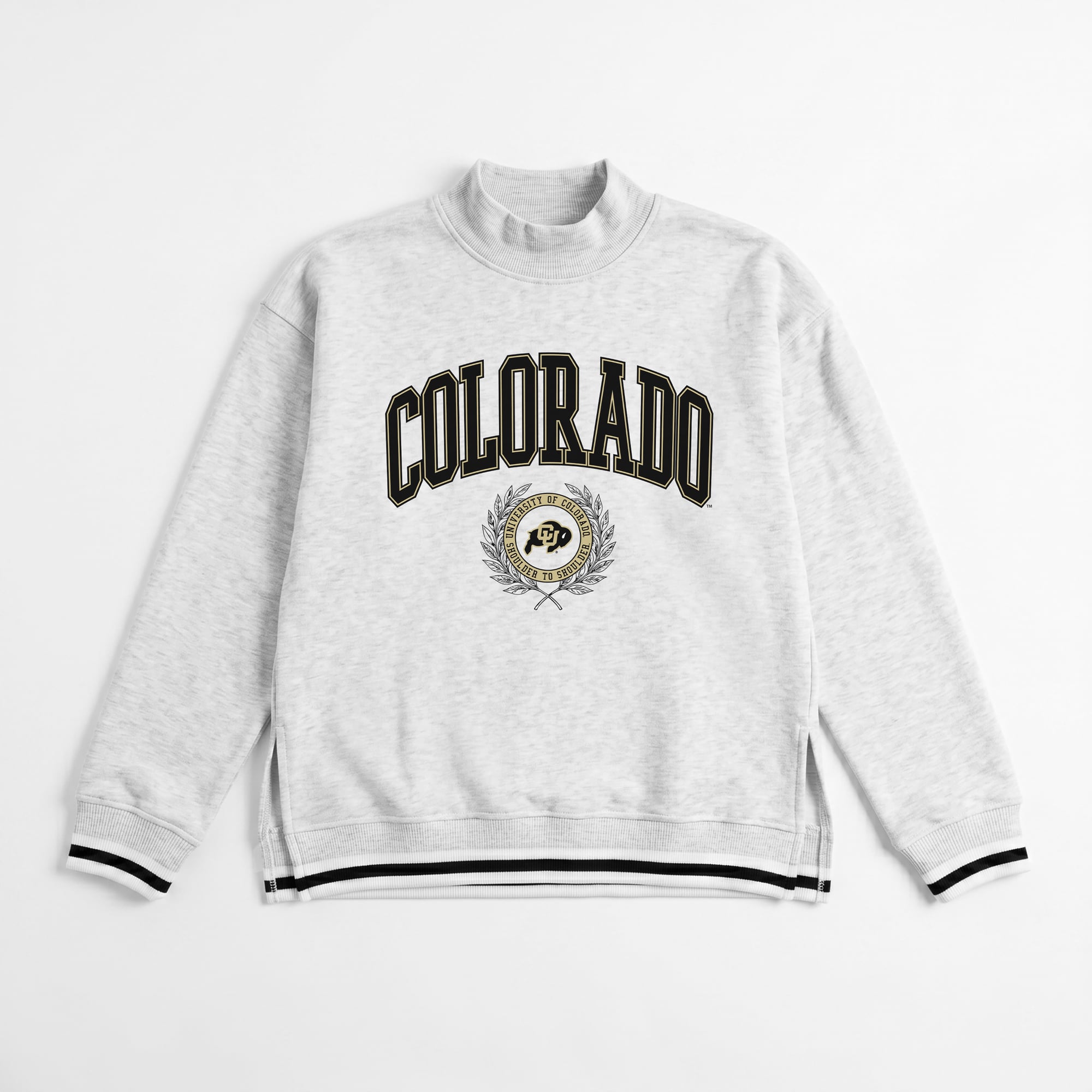 Sweat-shirt à col montant rayures contrastées « Rally Point » gris des Colorado Buffaloes pour femmes, collection Gameday Couture