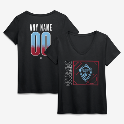 Colorado Rapids Women's Home Field Pop Personalized Name & Number V-Neck T-Shirt - Black