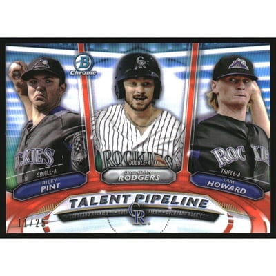 2018 Bowman Chrome Talent Pipeline Orange Refractors #TPCOL Brendan Rodgers/Sam Howard/Riley Pint