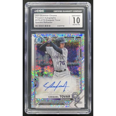 2021 Bowman Chrome Prospect Speckle #CPA-ETO Ezequiel Tovar RC Auto /299 CGC 10