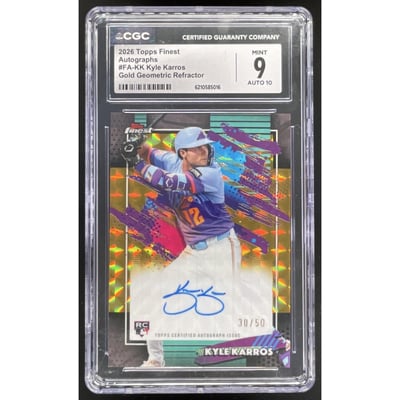 2026 Topps Finest Autograph Gold Refractor #FA-KK Kyle Karros RC Auto /50 CGC 9