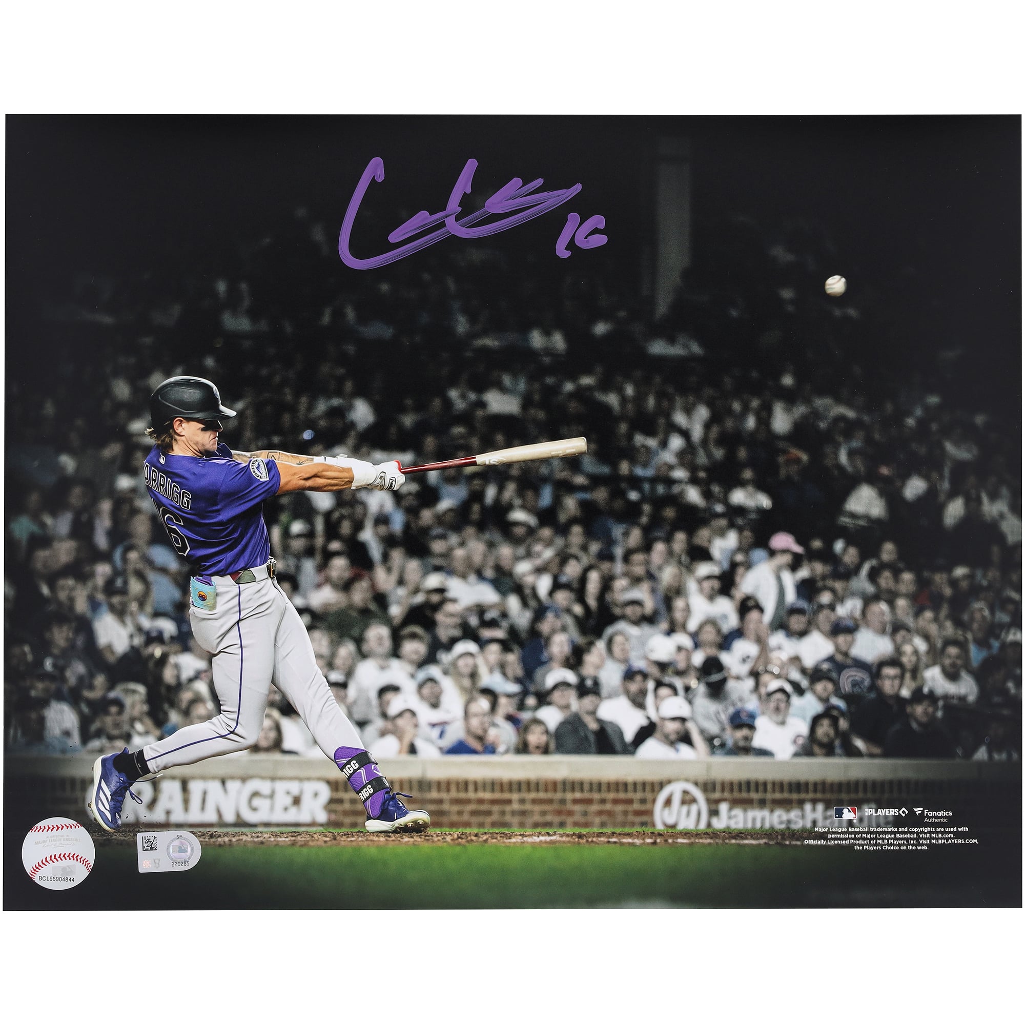 Photo dédicacée de Cole Carrigg (Colorado Rockies) - Coup de circuit (11 x 14 pouces)