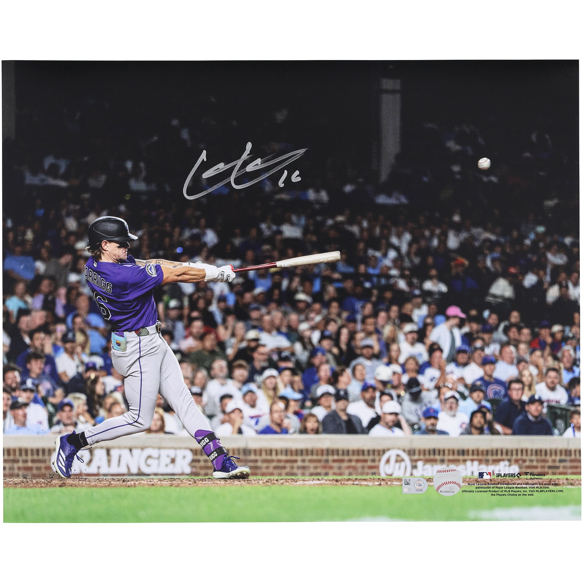 Photo de home run autographiée de Cole Carrigg (Colorado Rockies) - 40,6 x 50,8 cm