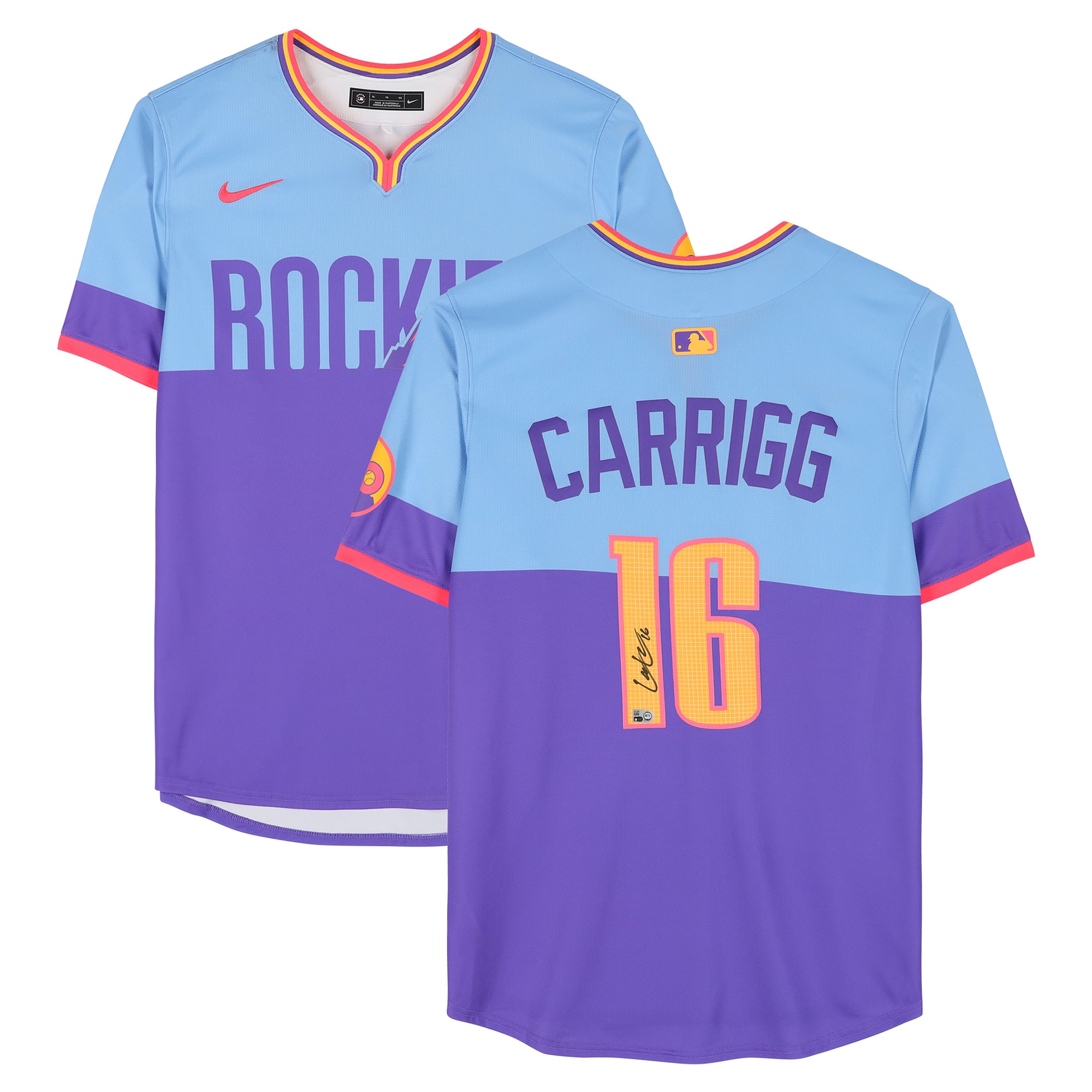Maillot Nike City Connect autographié de Cole Carrigg, Colorado Rockies