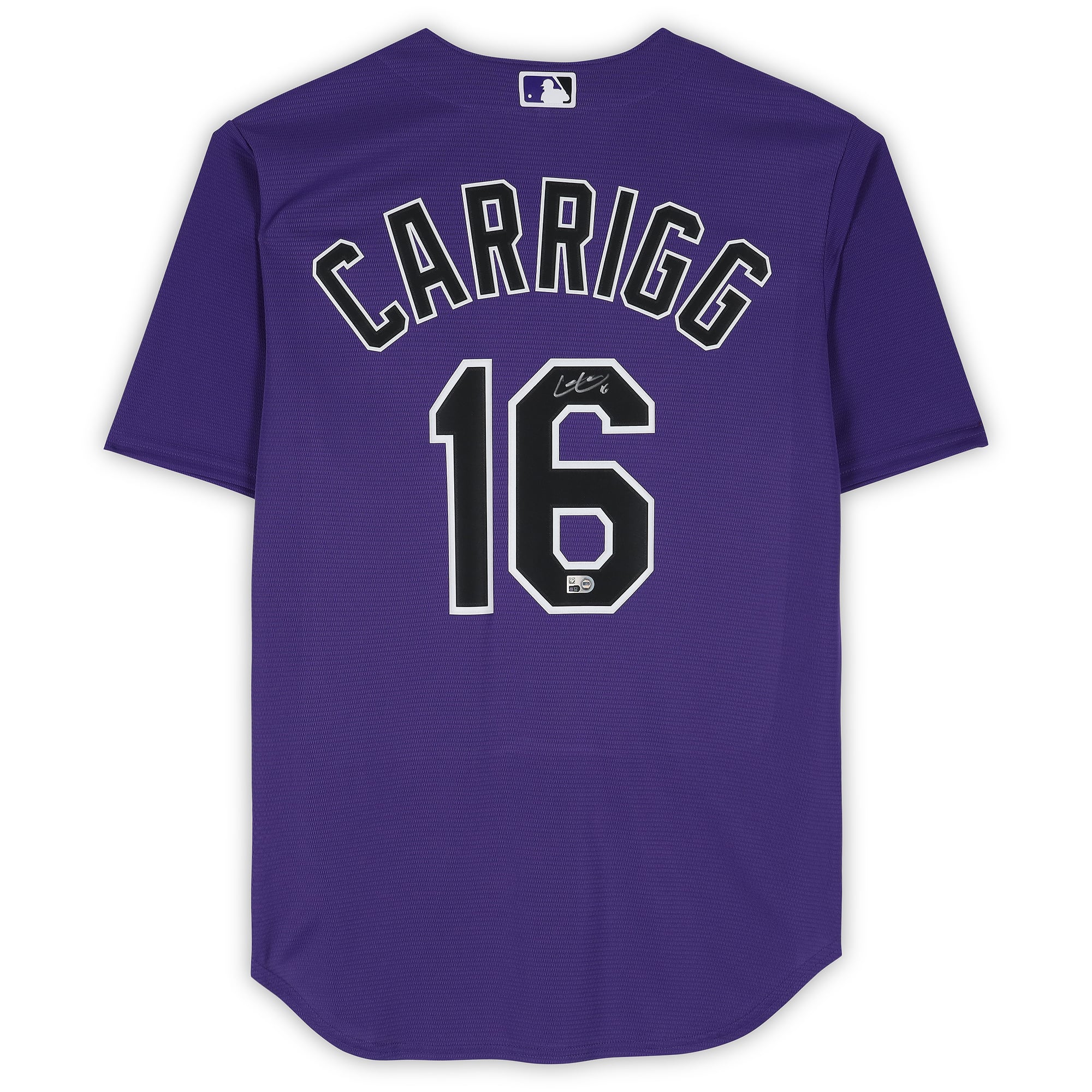 Maillot réplique Nike violet autographié de Cole Carrigg, Colorado Rockies