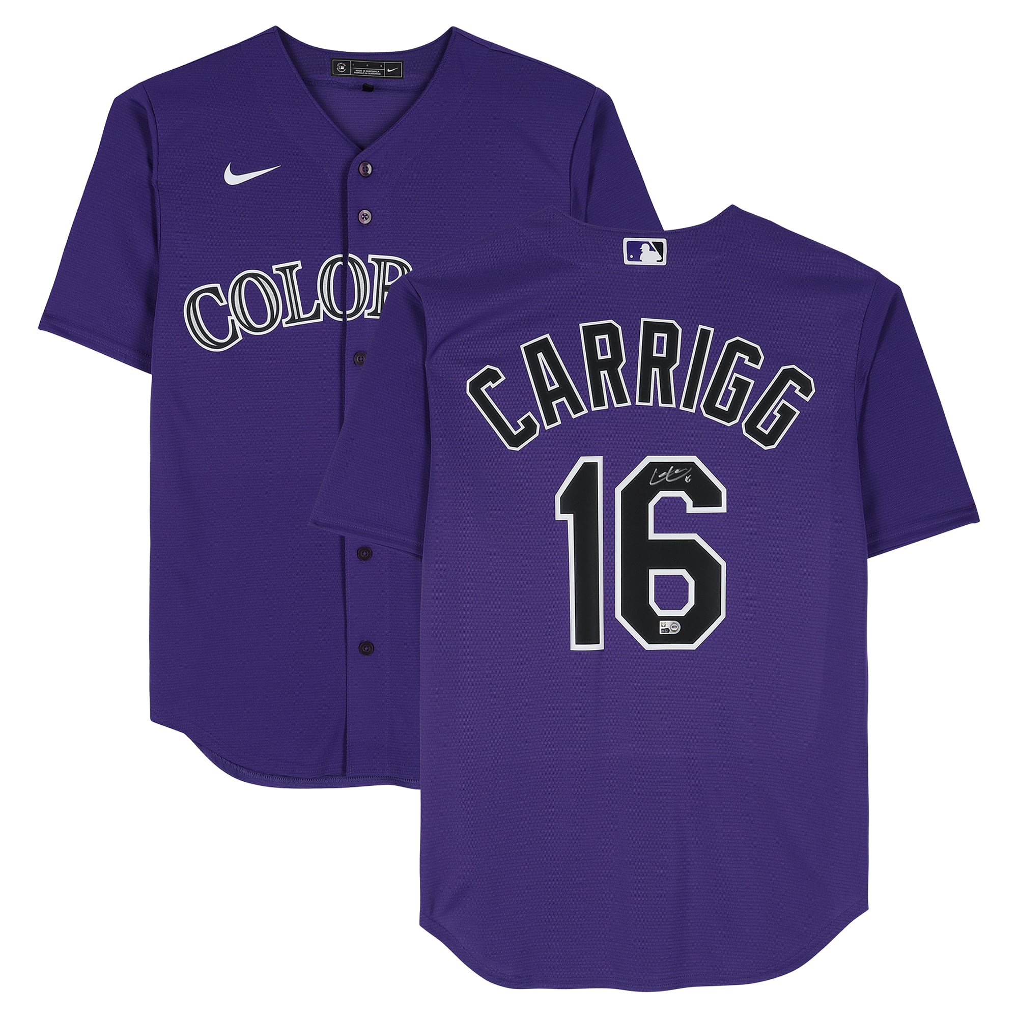 Maillot réplique Nike violet autographié de Cole Carrigg, Colorado Rockies
