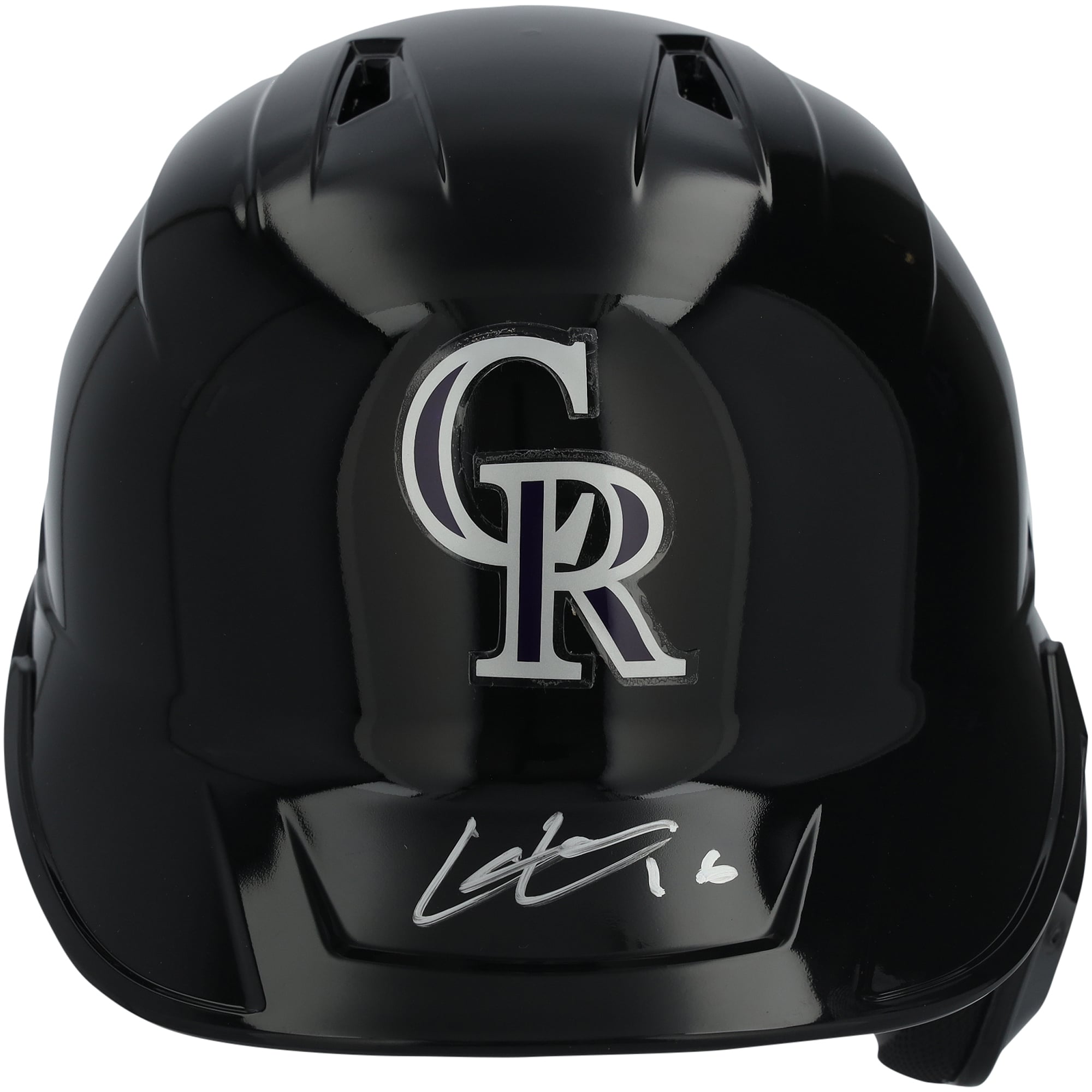 Casque de frappeur réplique Rawlings Mach Pro autographié par Cole Carrigg des Colorado Rockies
